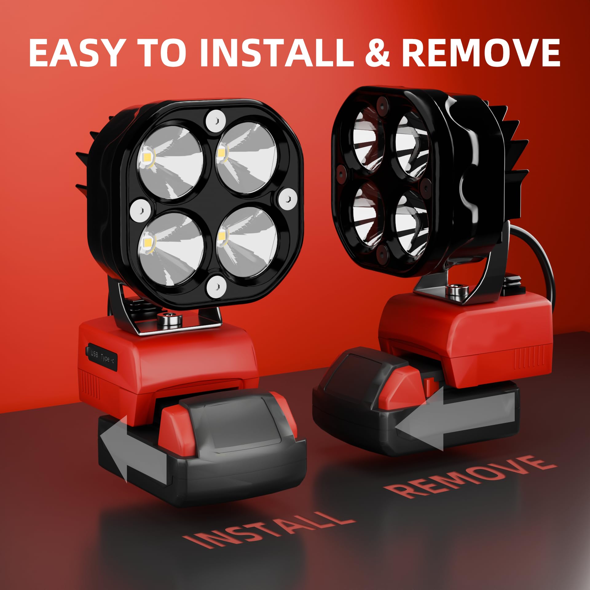 Bukattadv Milwaukee M18 18V Battery Portable Led Work Light 1800Lm Flashlight Spotlight, Work Light, On-Site Lighting Work Site Lighting Usb And C-Type Charger Port