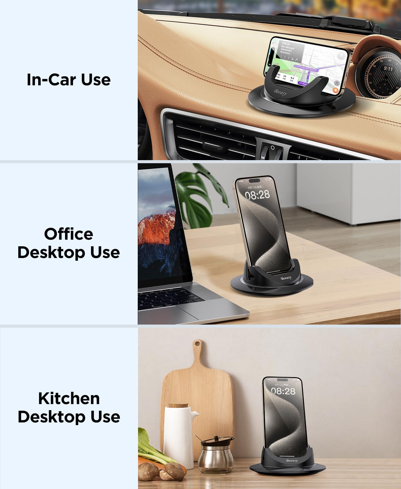 Beeasy Dashboard Cell Phone Holder For Your Car, Car Phone Holder With 360°Rotatable Silicone Non-Slip, Universal Car Phone Mount For Iphone 16/15/14,Samsung S24,Google Pixel 9,All Smartphones And Gps