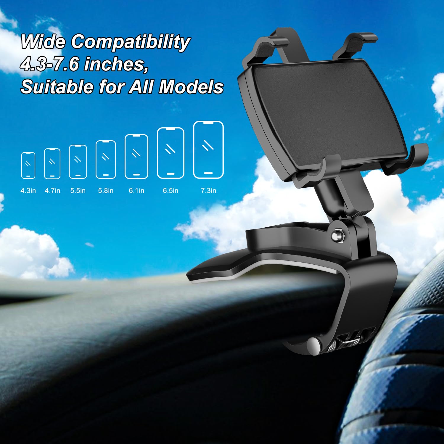Jfx Car Phone Holder For Dashboard, Multi-Function One-Hand Operation, Clip-On Smartphone Holder, Compatible With 4.3-7.6 Inch Smartphones, Suitable For Thick Cases