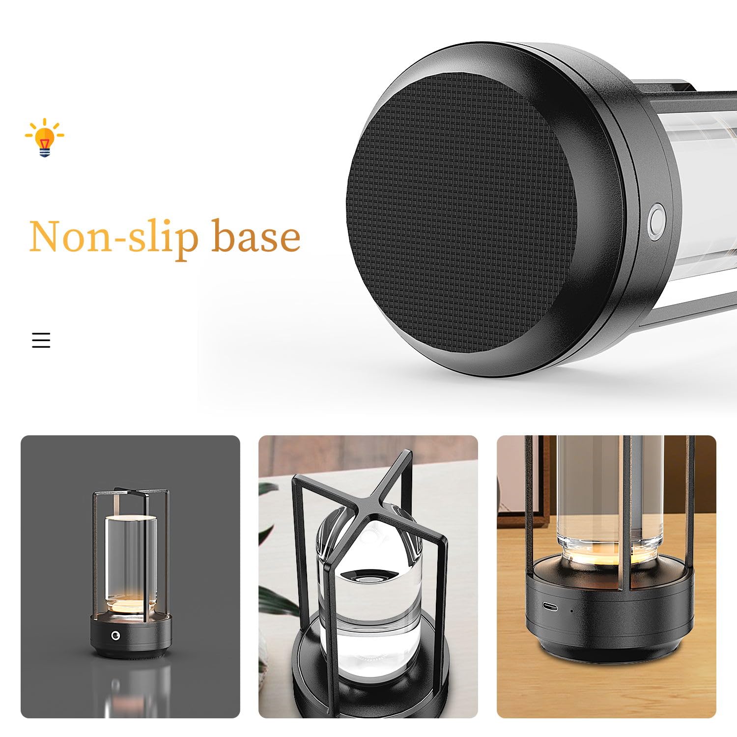 Scopow Portable Crystal Lantern Table Lamp For Indoor/Outdoor ,Rechargeable Cordless Led Lamp, 3-Colour Infinitely Dimming Battery Powered Small Desk Lamp, Restaurant/Coffee/Camping