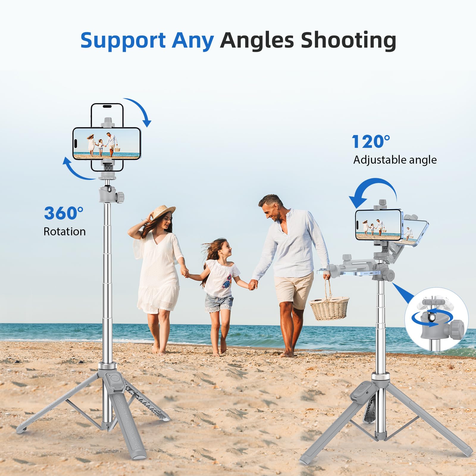 Miiasi Extendable Tripod For Iphone With Remote, 360° Ball Head Cell Phone Tripod For Video Recording, Iphone 14/13/12 Pro Max/Android/Gopro, 62In