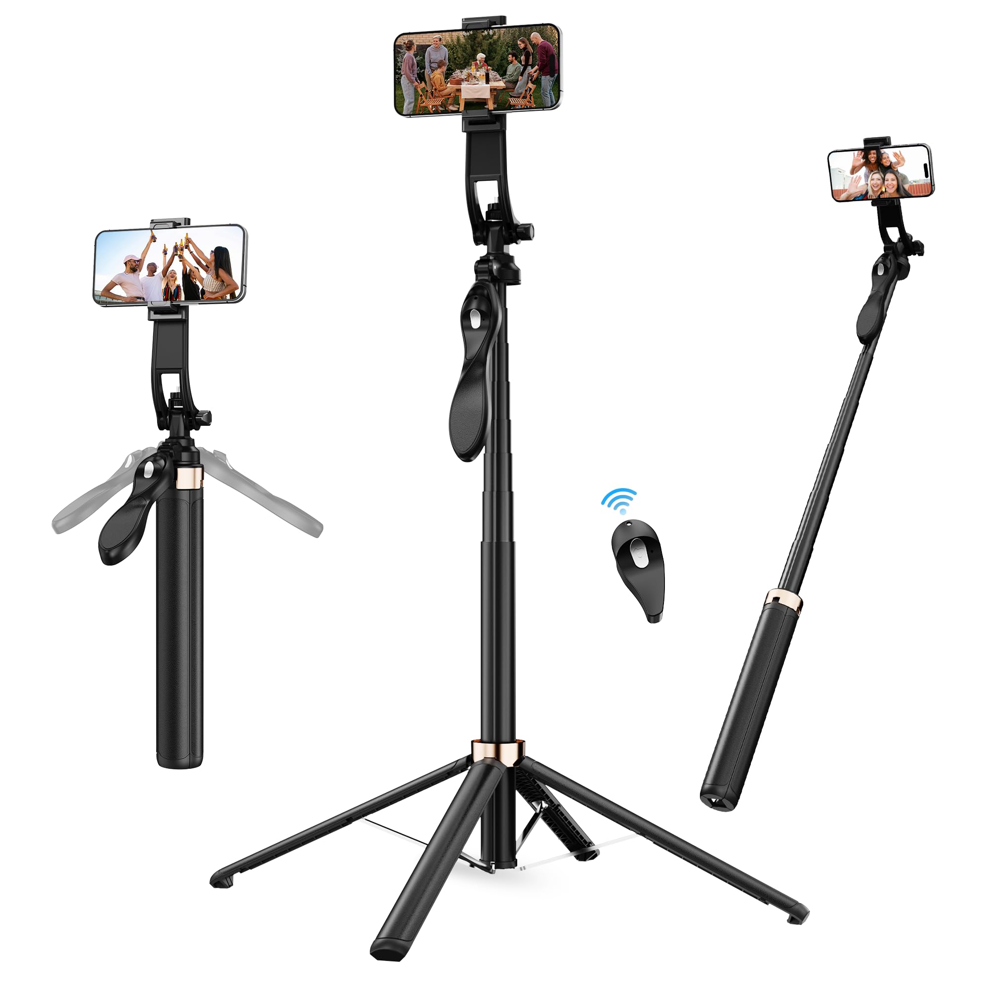 Pperfcoo Cell Phone Selfie Stick 71" Selfie Stick Tripod Phone Quadripod Stand With Remote For Group Selfies/Live Streaming/Video Recording For Iphone/Android Series And Go Pro/Camera