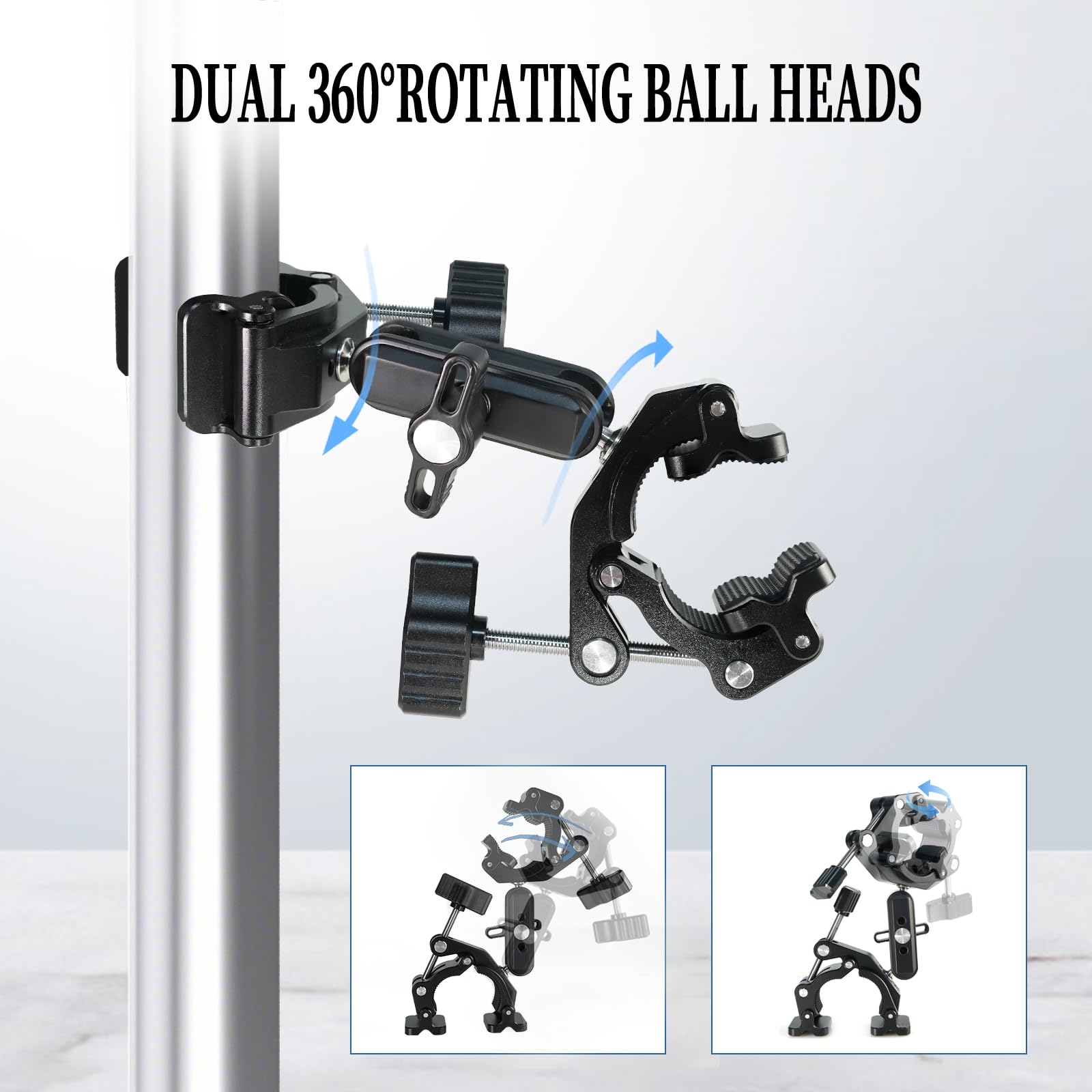 Fifield Double Super Clamp Camera Mount With Magic Arm, 360°Rotating Camera Mount For Motorcycle Umbrella Desk Studio Light Stand Holder Photography, Motorcycle Bike Accessories Tools