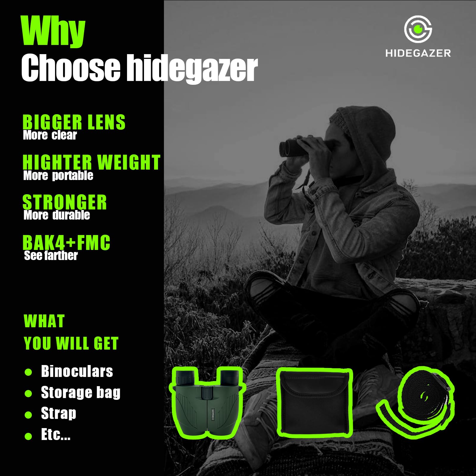 Hidegazer Binoculars For Adults And Kids 10X25 ,Small Binoculars Compact,Large View High Powered Binoculars For Bird Watching,Hunting,Hiking And Sport Games