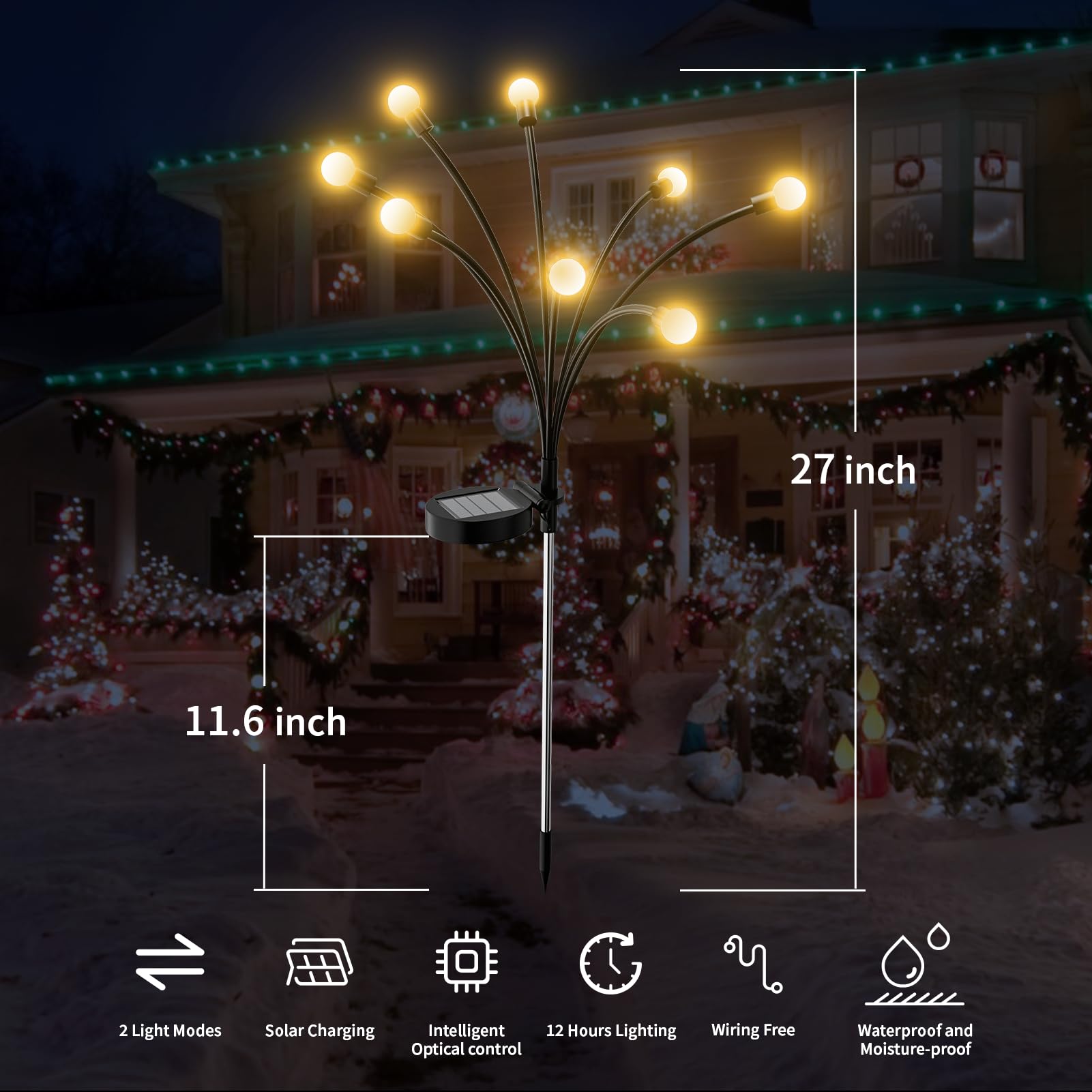 Topvelo Solar Garden Lights 6-Pack 48 Leds With Two Light Modes, Firefly Garden Lights Solar Outdoor, Swinging Garden Lights Solar Powered Waterproof For Decorating Garden (Warm White)