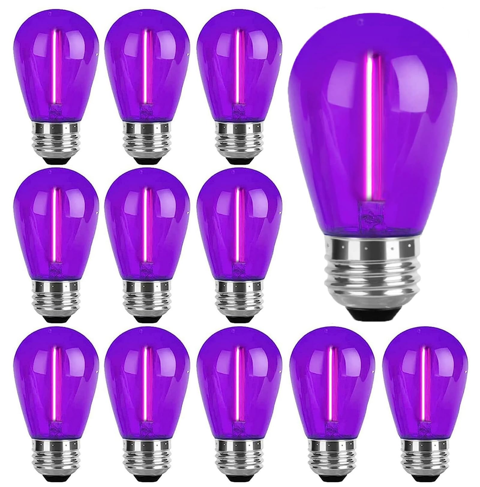 Minsily Sxminer 15 Pcs Led Purple S14 Bulbs Christmas Replacement Bulb 1W Led String Light Bulb E26 Base Edison Bulbs Plastic Shatterproof Decorative Bulbs For Outdoor String Lights Home Patio Decor(Purple)