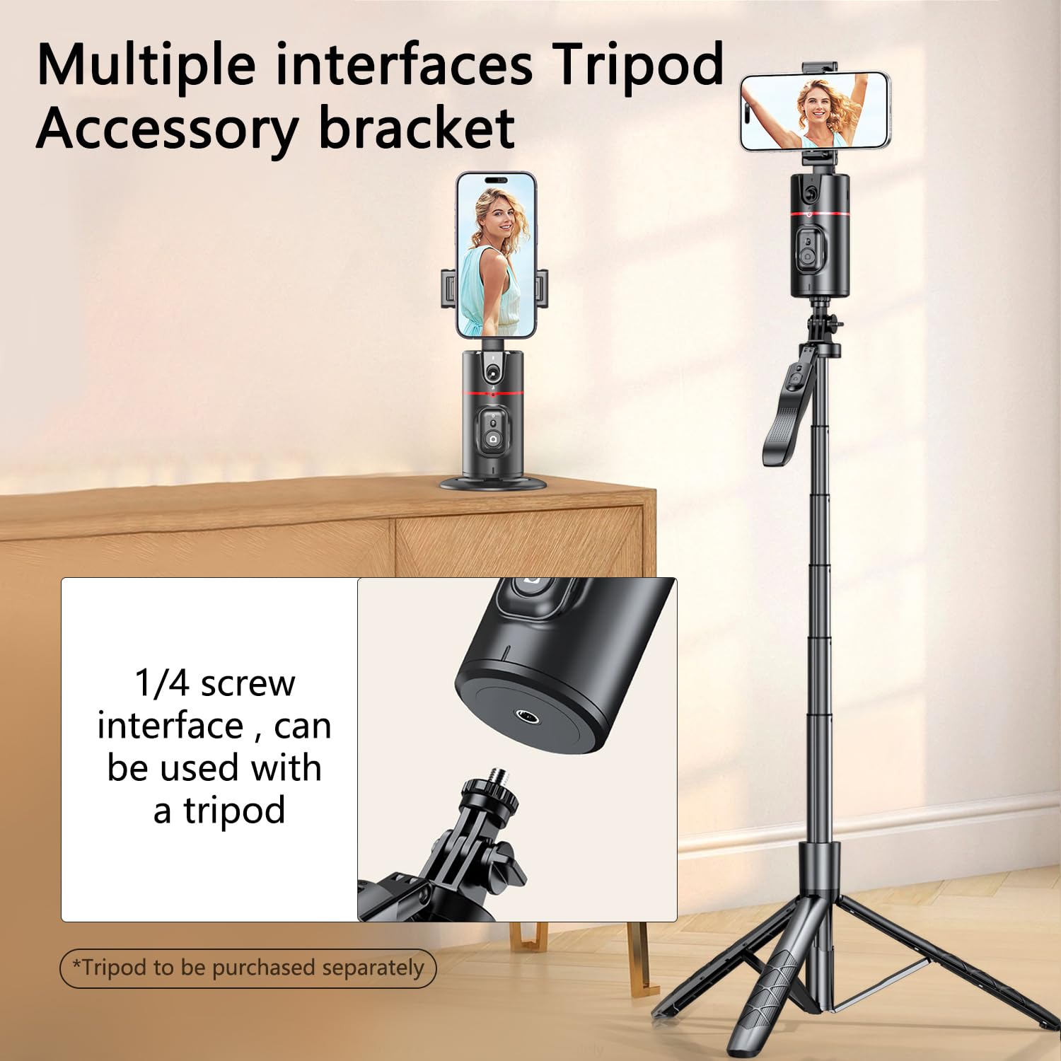 Afarer Auto Face Tracking Phone Mount With Fill Light, 360° Rotating Smart Tracking Tripod For Tiktok Live Streaming & Vlog, Smart Shooting Camera Mount For Iphone,No App Required.