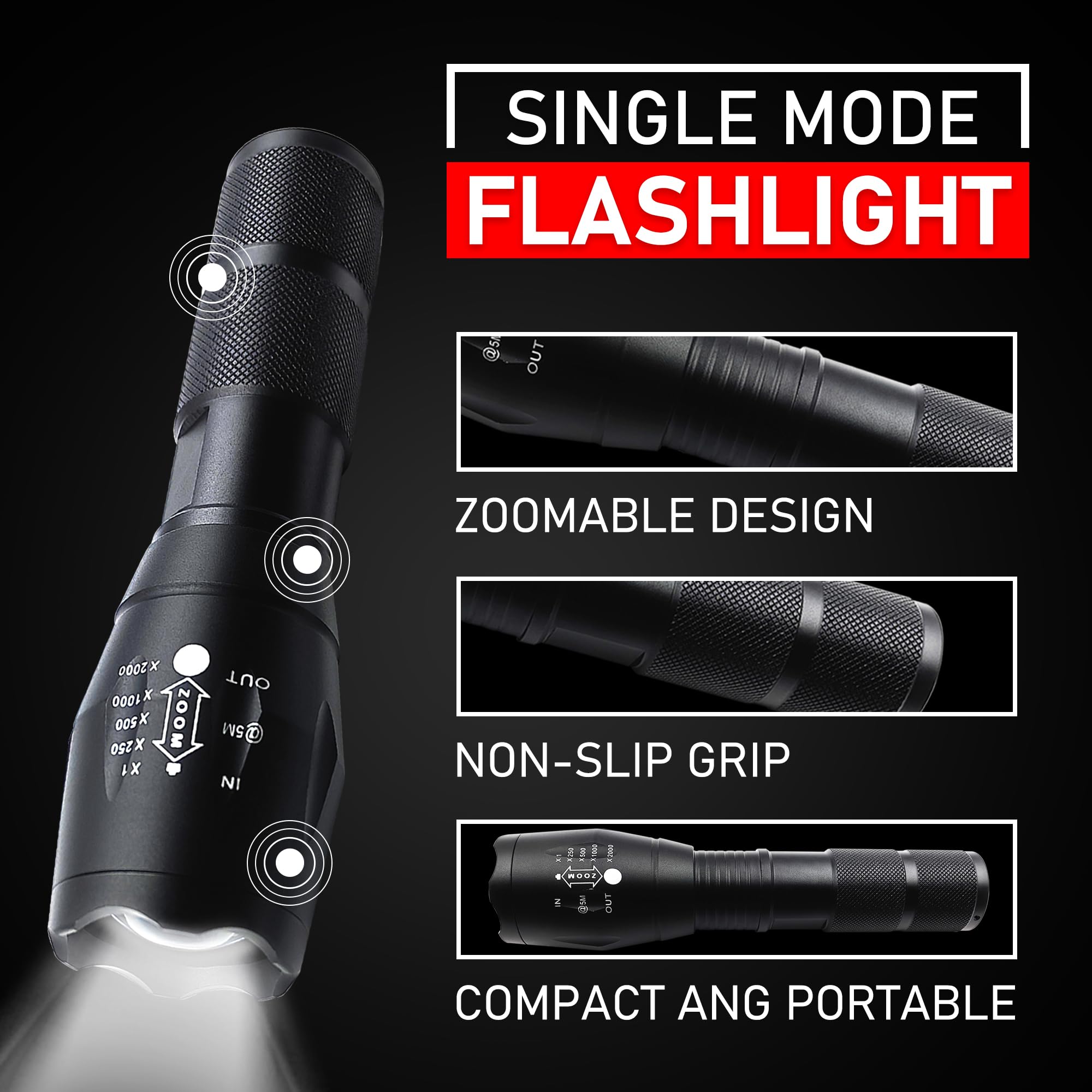 Naiveisland Military-Grade High Lumens Led Flashlight,Waterproof Single Mode Torch For Camping, Outdoor, And Everyday Carry,2-Pack