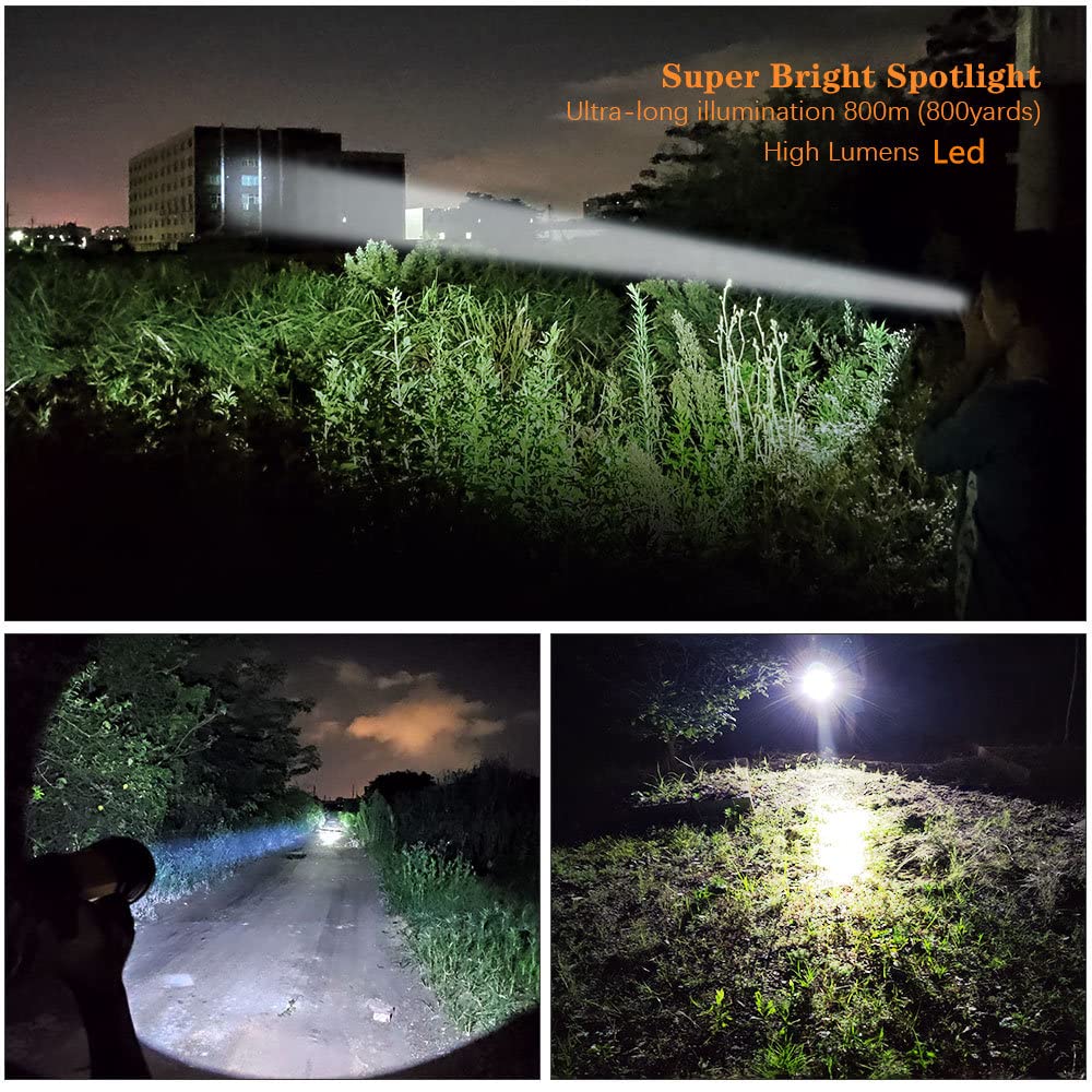 Maythank High Powered Super Bright Handheld Led Spotlight Flashlight 6000 Lumens Powerful Rechargeable Large Capacity Long Lasting Big Heavy Duty Searchlight