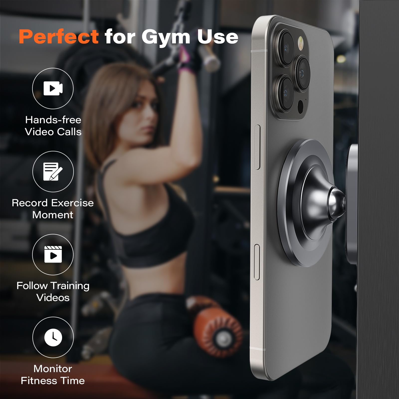 A2C All-Metal Gym Magnetic Phone Holder For Magsafe,High-End Workout Essentials  For Men Women,[Dual Magnet] Portable Phone Mount Gym Accessories Compatible With Iphone 16 15 14 13 12 (Gray)