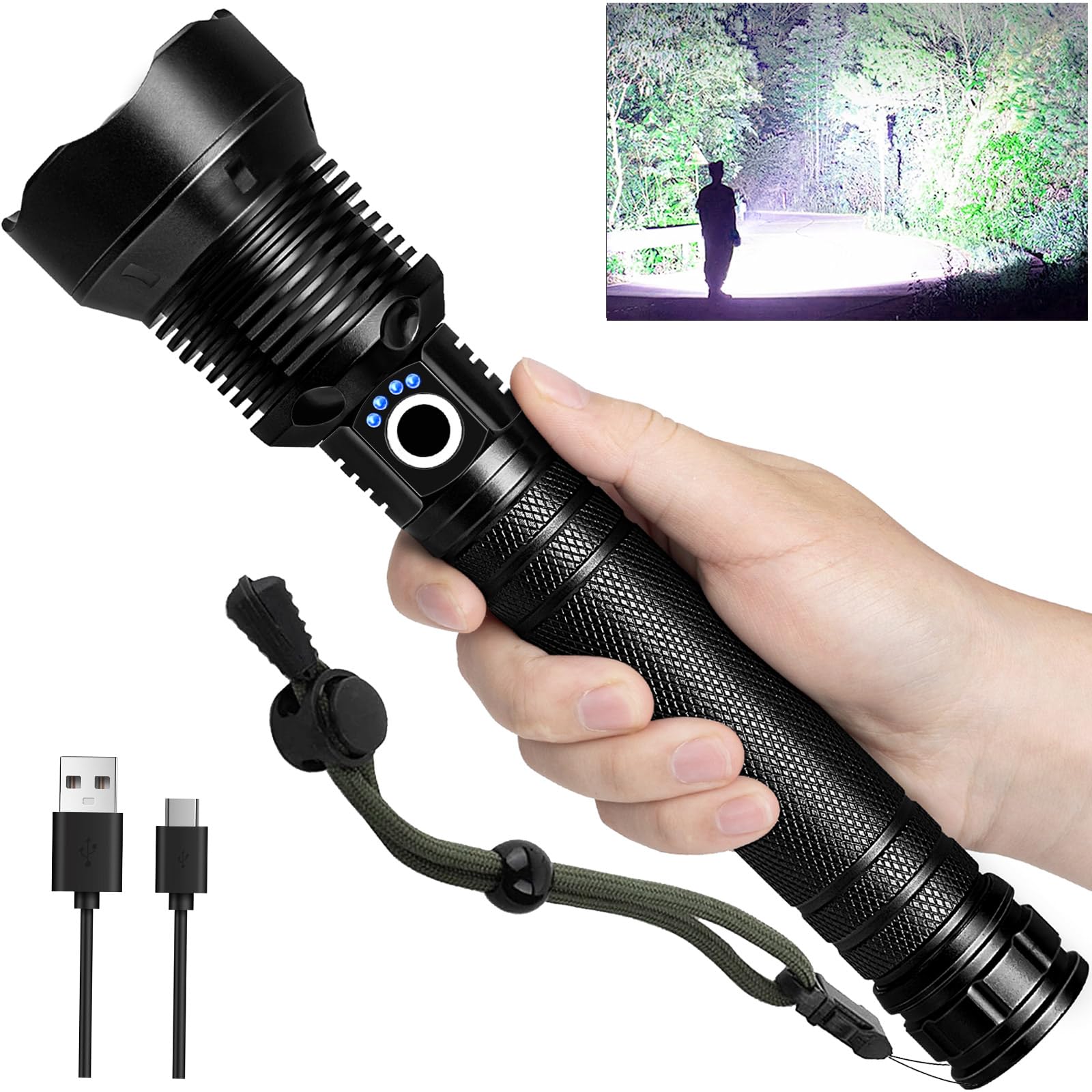 Lbe Rechargeable Flashlights 990, 000 High Lumens, Super Bright Led Flashlight Powerful With 10000Mah Capacity, 5 Modes Waterproof Flashlight Handheld Flash Lights For Home Camping Emergencies