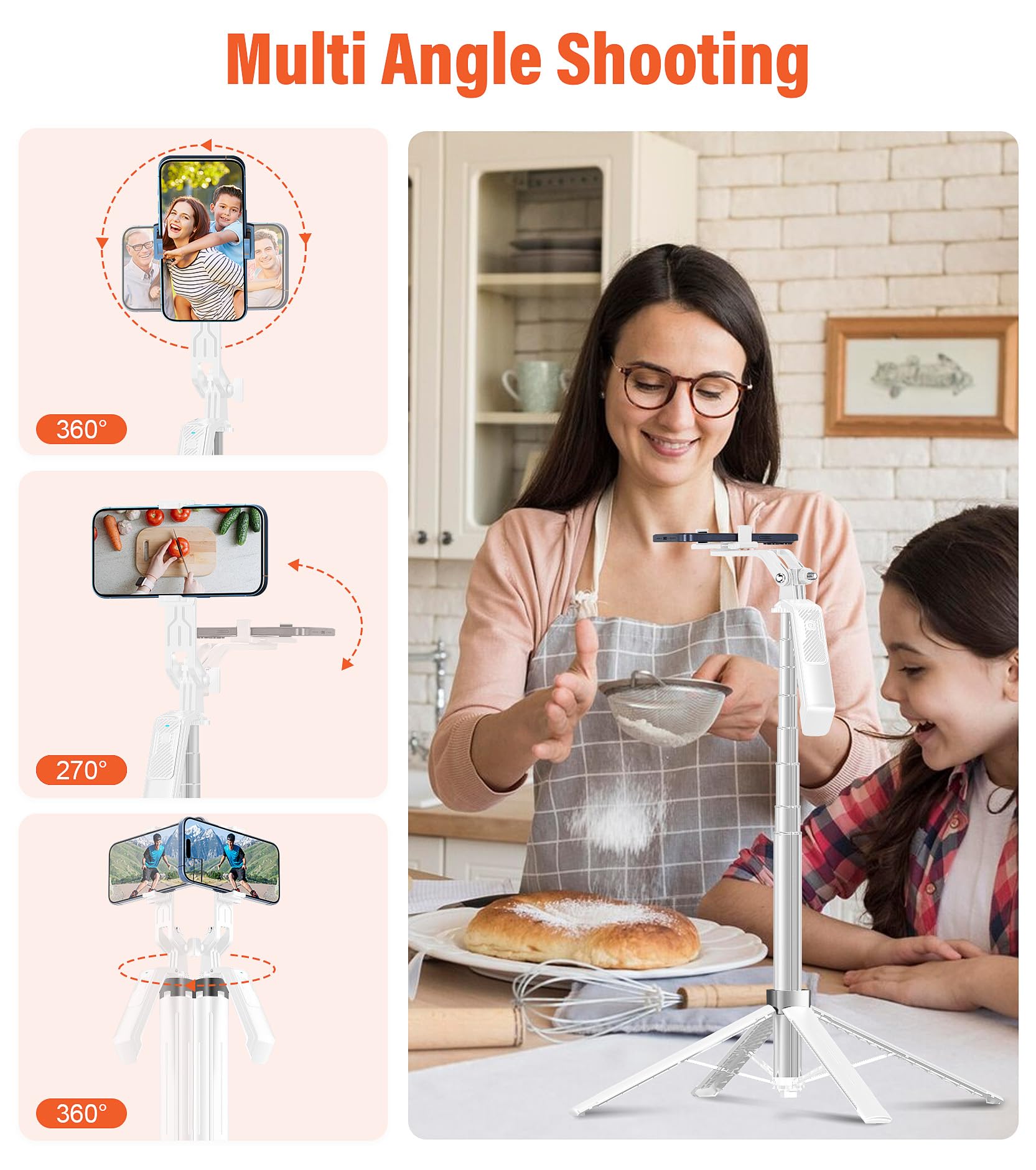 Funxee Selfie Stick Phone Tripod - 71 Inch Tall Cell Phone Holder With Detachable Wireless Remote And 2 Led Lights For Recording, Video And Picture, Phone Stand For Iphone, Android, Camera & Gopro