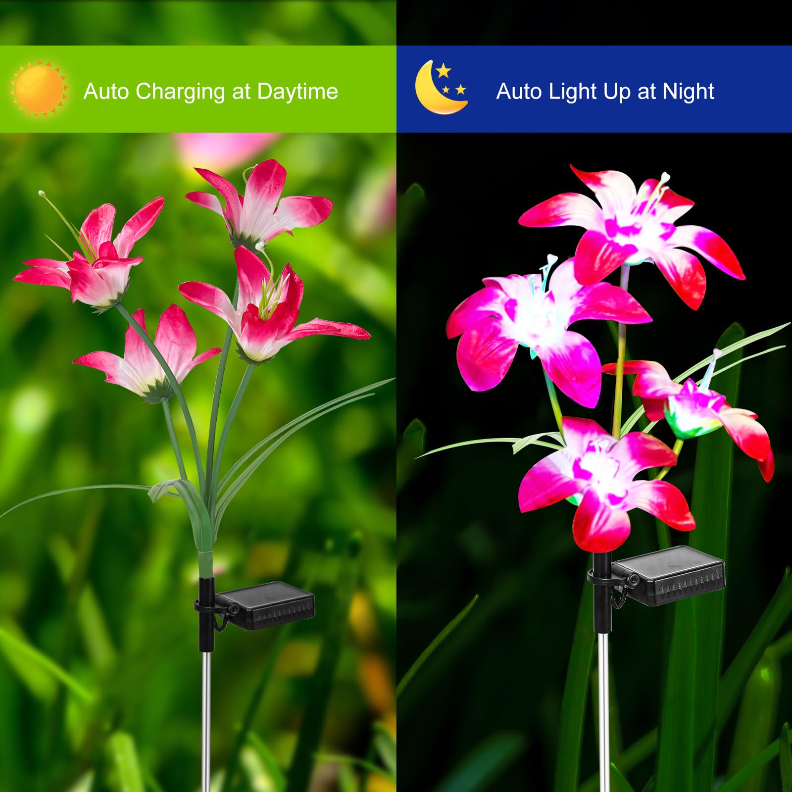 Drwisekee Solar Lily Lights, Outdoor Color Changing Solar Garden Decor For Yard, Patio, Landscape, Planter,  (2 Pack)