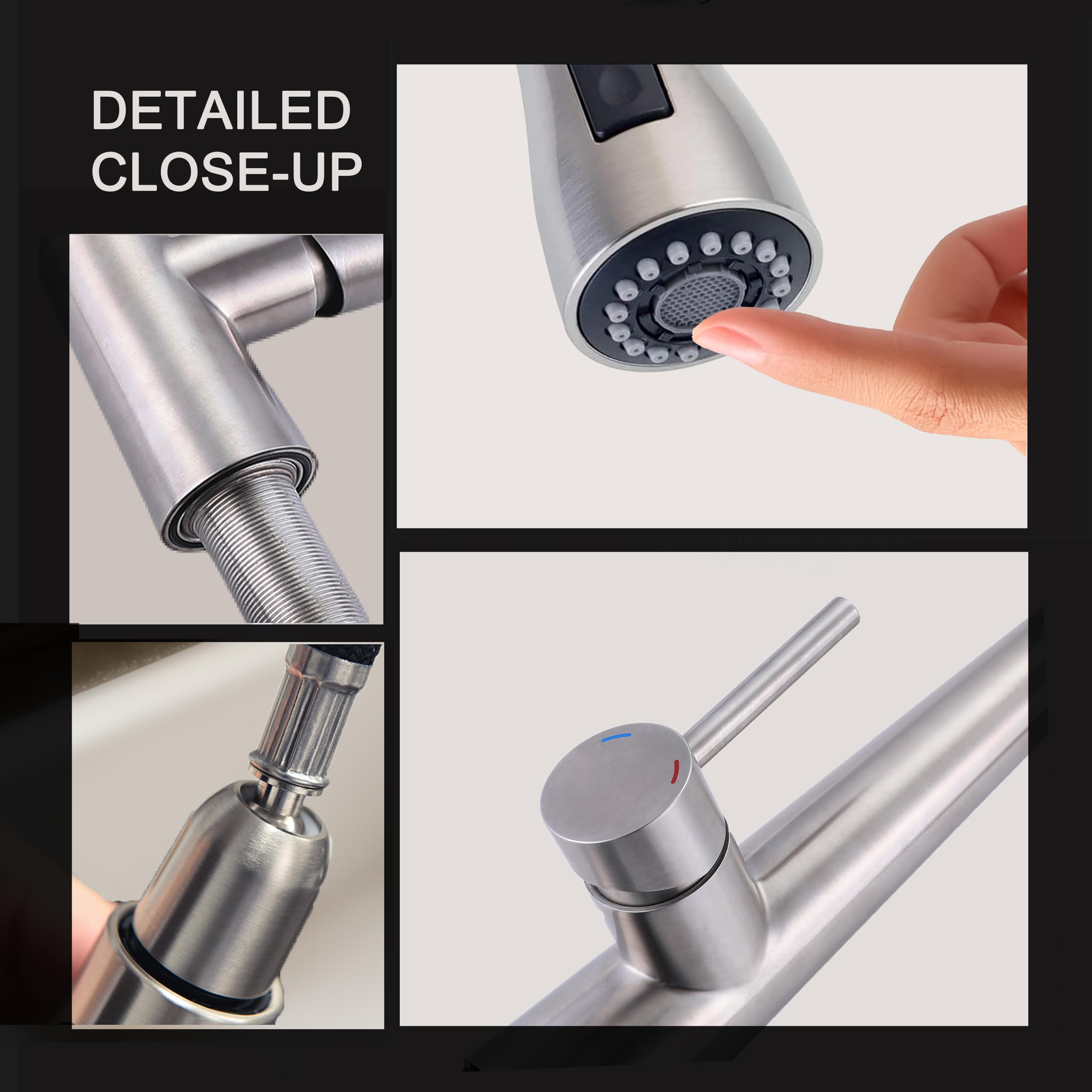 Puretap Brushed Nickel Kitchen Faucet, 18-Inch High Arc Kitchen Faucets With Pull Down Sprayer, Kitchen Sink Faucet, Faucet For Kitchen Sink Spray Head
