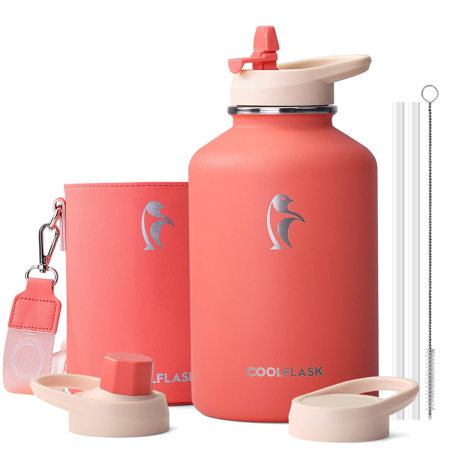 Coolflask 64 Oz Water Bottle Insulated With Pu Leather Sleeve, Half Gallon Water Bottle Color