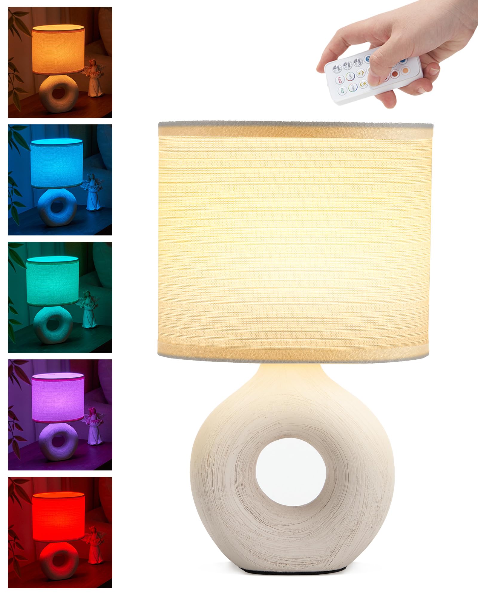 Umexus Small Cordless Table Lamp With Timer & Dimmer, Battery Operated Rechargeable 10.6’’ Lamp With Remote, Portable Light For Bedroom Living Room Outdoor Patio Bedside Bathroom Fabric Shade Beige