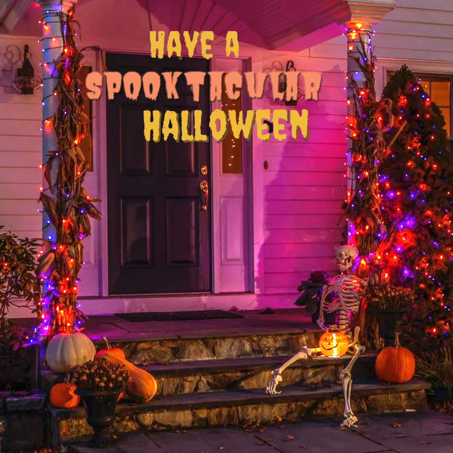 Albelt Orange & Purple Solar Halloween Lights, Super-Long 2-Pack Each 85Ft Solar String Lights Outdoor Waterproof, Super Bright 480 Led Solar Lights For Outdoor Halloween Decorations Party Garden Yard Patio