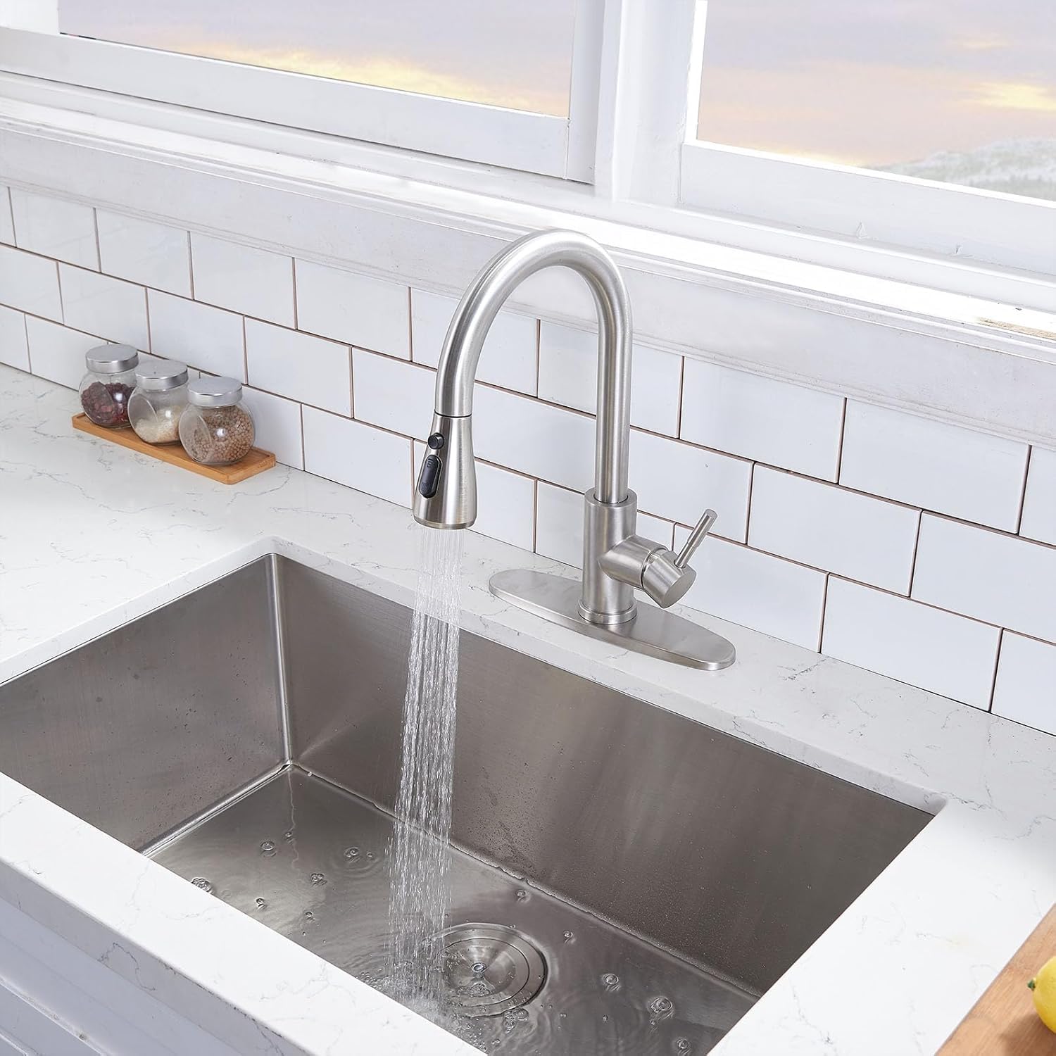 Vc Cucine Vccucine Kitchen Faucet With Pull Down Sprayer, Brushed Nickel Faucet For Kitchen Sink, Small High Arc Rv Stainless Steel Single Handle Pull Out Kitchen Sink Faucet