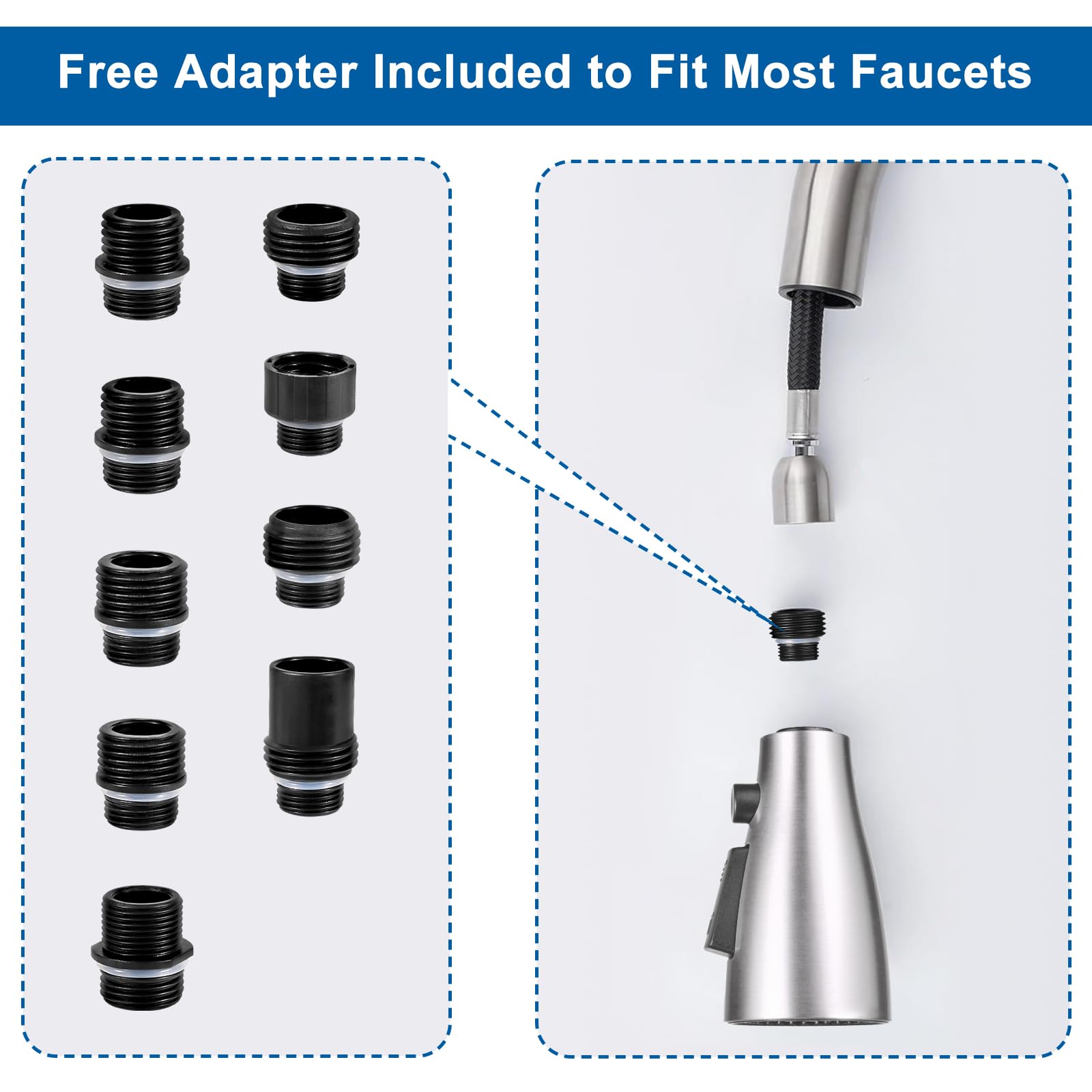 Xlajiao Kitchen Faucet Head Replacement, Premium 3 Function Pull Down Spray Head With 9 Adapters, Kitchen Sink Faucet Head Compatible With American Standard, Moen/Delta Faucets, Brushed Nickel
