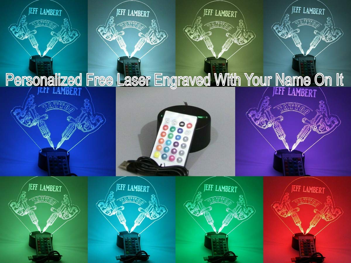 Mirror Mania Tattoo Artist Shop Body Art Ink Studio Night Light Up Led Engraved Custom Name Personalized Desk Table Lamp Room Decor, With Remote, 16 Color Options, It'S Wow, Great