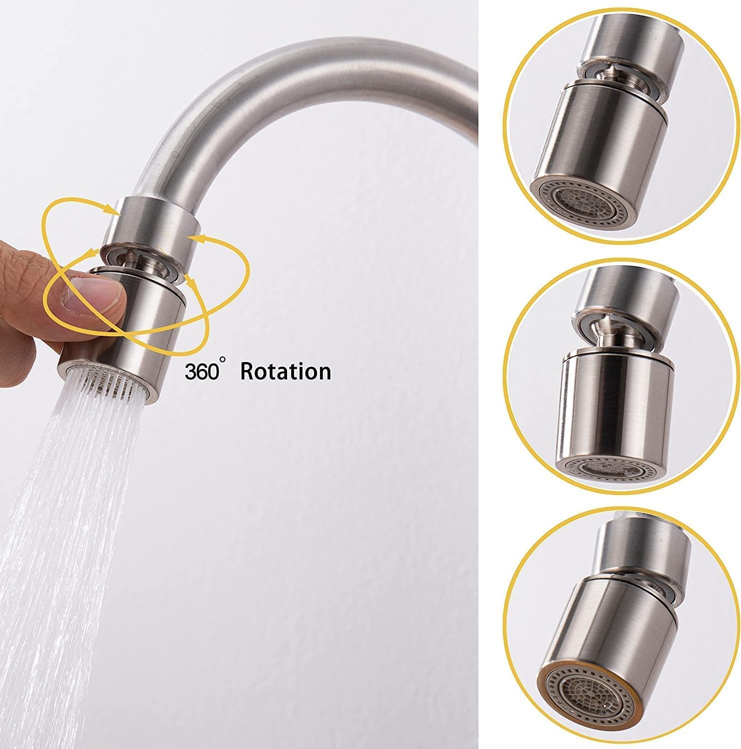 Vosomgssa Brushed Nickel Wall Mount Kitchen Faucet - 8 Inch, Swivel Spout, Spray & 2 Water Jets