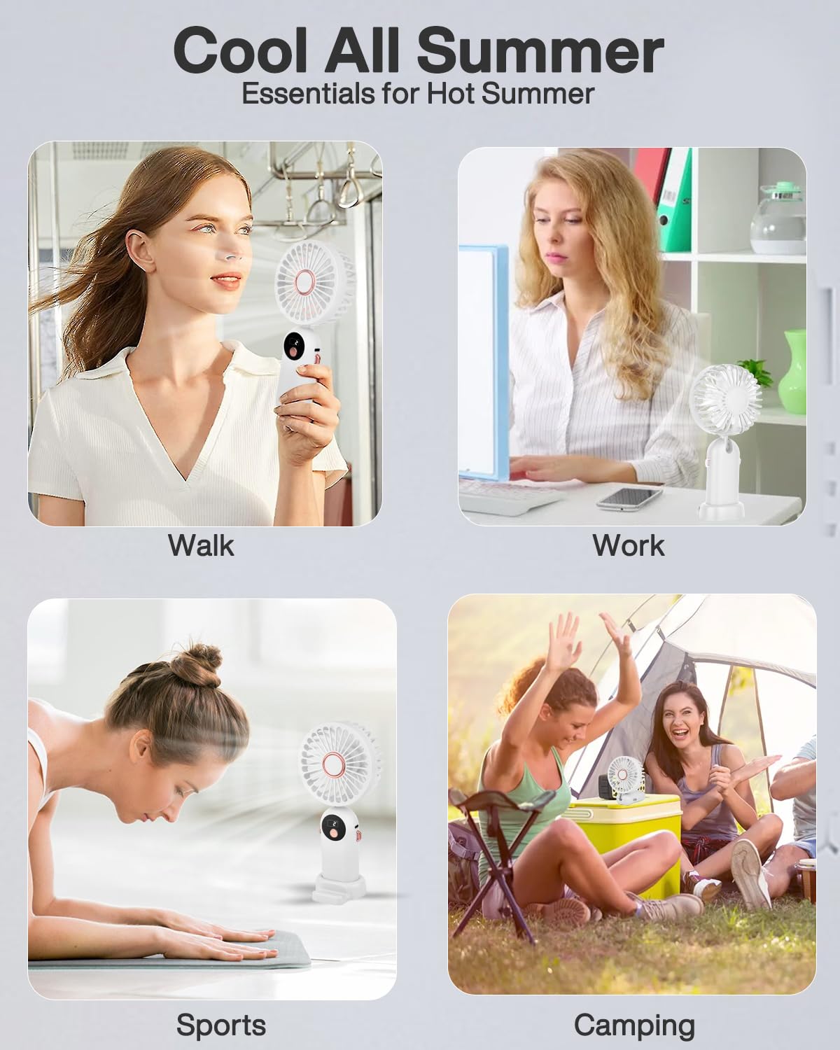 Handheld Fan, White Portable Fan Mini Desk Fan 90 Degrees Foldable 5 Speeds Standing With Base