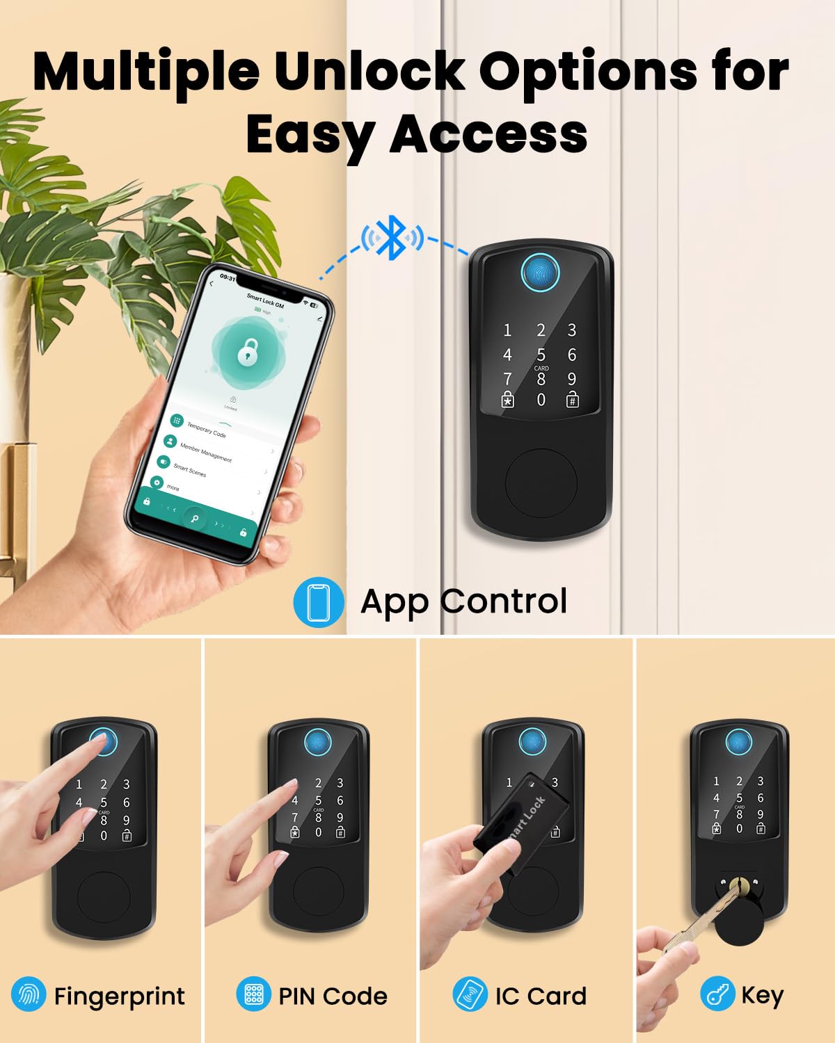 Bextgoo Smart Locks For Front Door, Keyless Entry Fingerprint Door Lock, Electronic Keypad Deadbolt With App Control Deadbolt, Passcode For Home Security