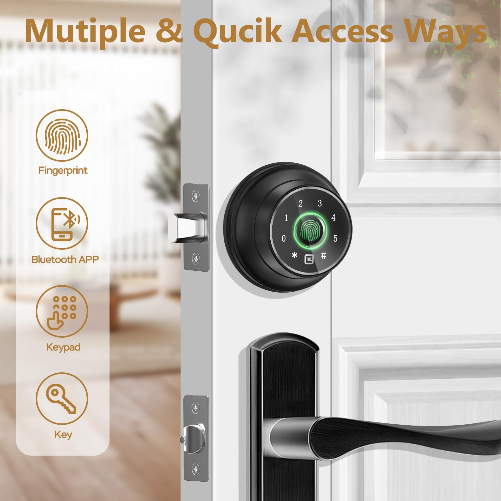 Geektale 4-In-1 Keyless Entry Door Lock, Fingerprint Door Lock With Keypad, Biometric Smart Lock Deadbolt For Front Door, App Control