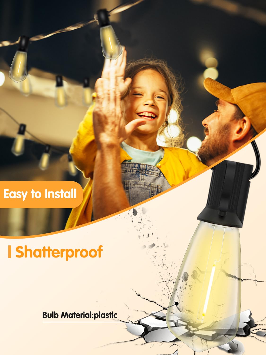 Sunsgne 10 Pack Led String Light Bulbs, 0.6 Watt Shatterproof Dimmable Replacement Bulbs St40 E17 Clear Plastic Light Bulbs For Outdoor Patio String Lights, E17/C9 Intermediate Screw Base Bulb, Warm White