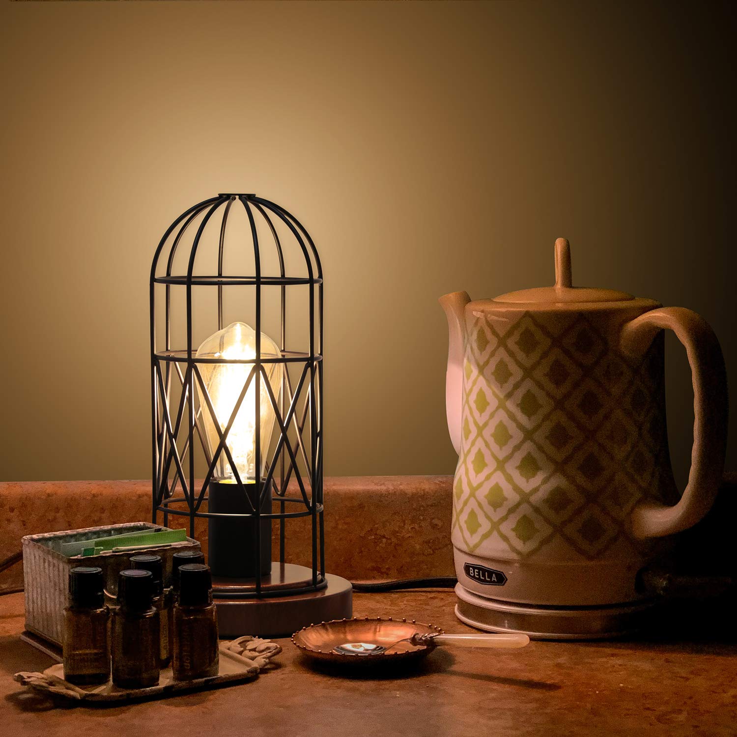 Seaside Village Touch Control Table Lamp, Industrial Bedside Lamp With 3 Way Dimmable Small Nightstand Lamp Vintage Metal Cage Table Lamp For Bedroom, Kitchen