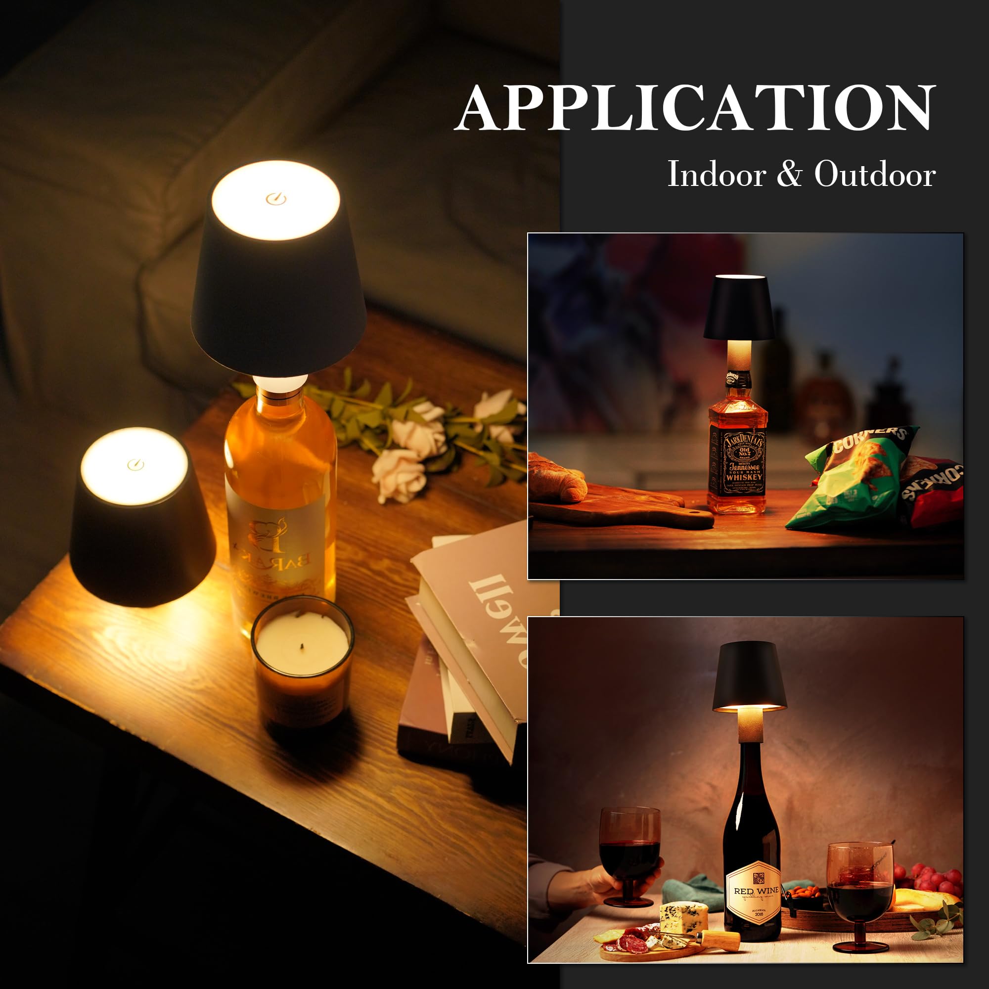 Faithorse 4Pack Led Wireless Wine Bottle Lamp, Rgb 5 Modes & Cct Modes Table Lamp, Ip54 Waterproof Bottle Lamp, Rechargeable Touch Control Lamp For Club/Restaurant/Prom/Party/Bar (Black)