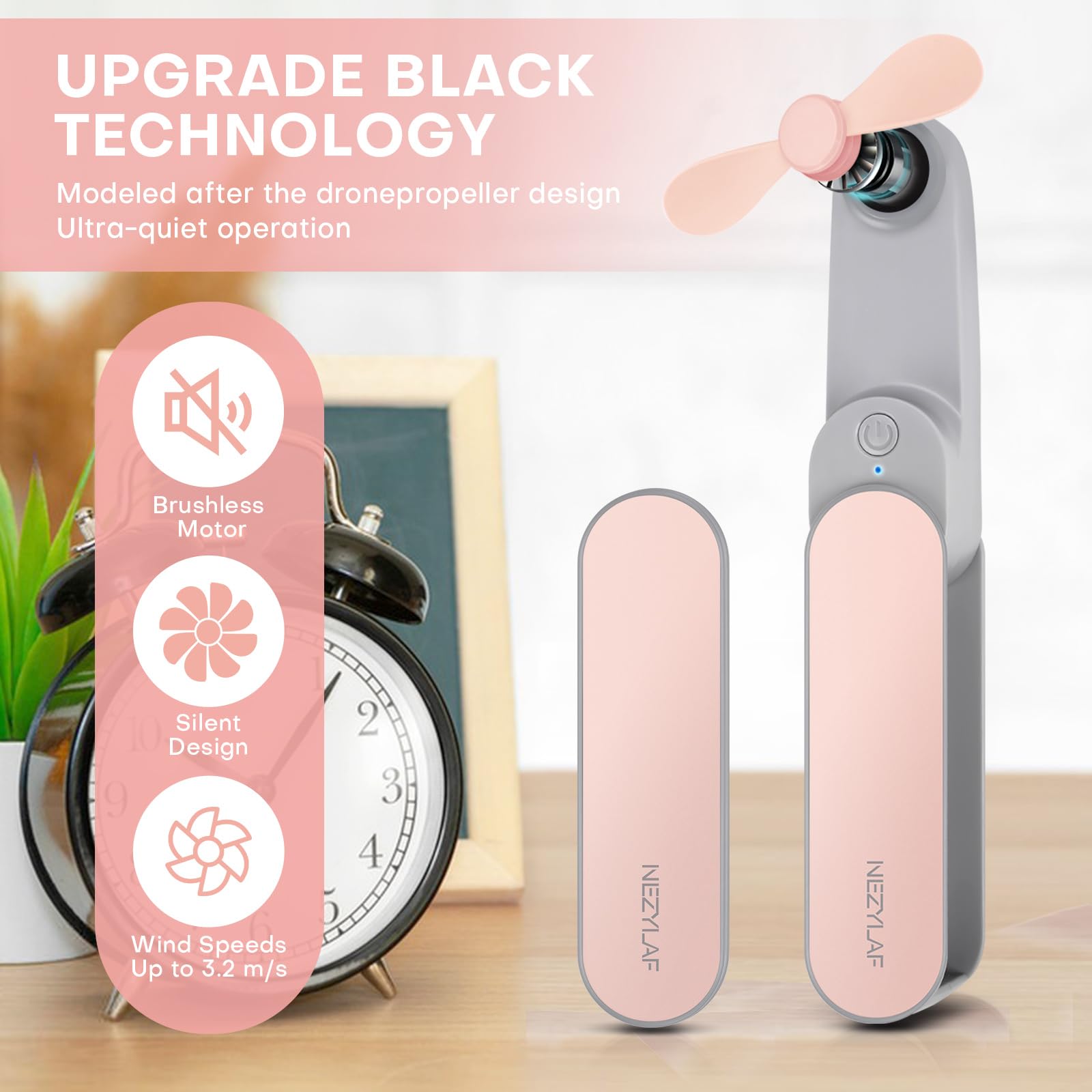 Nezylaf Handheld Mini Fan, 2 Speeds Rechargeable Travel Fan[9-15 Working Hours], Portable Usb Small