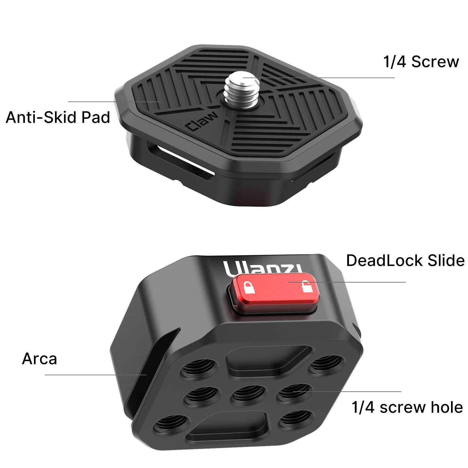 Uurig Claw Quick Release Plate Camera Mount W Arca Swiss Slot, Dslr Stabilizer Adapter Compatible With Sony/Nikon/Canon Cameras Zhiyun/Dji Gimbal/Slider/Tripod Plate 1/4" Screw Video Shooting