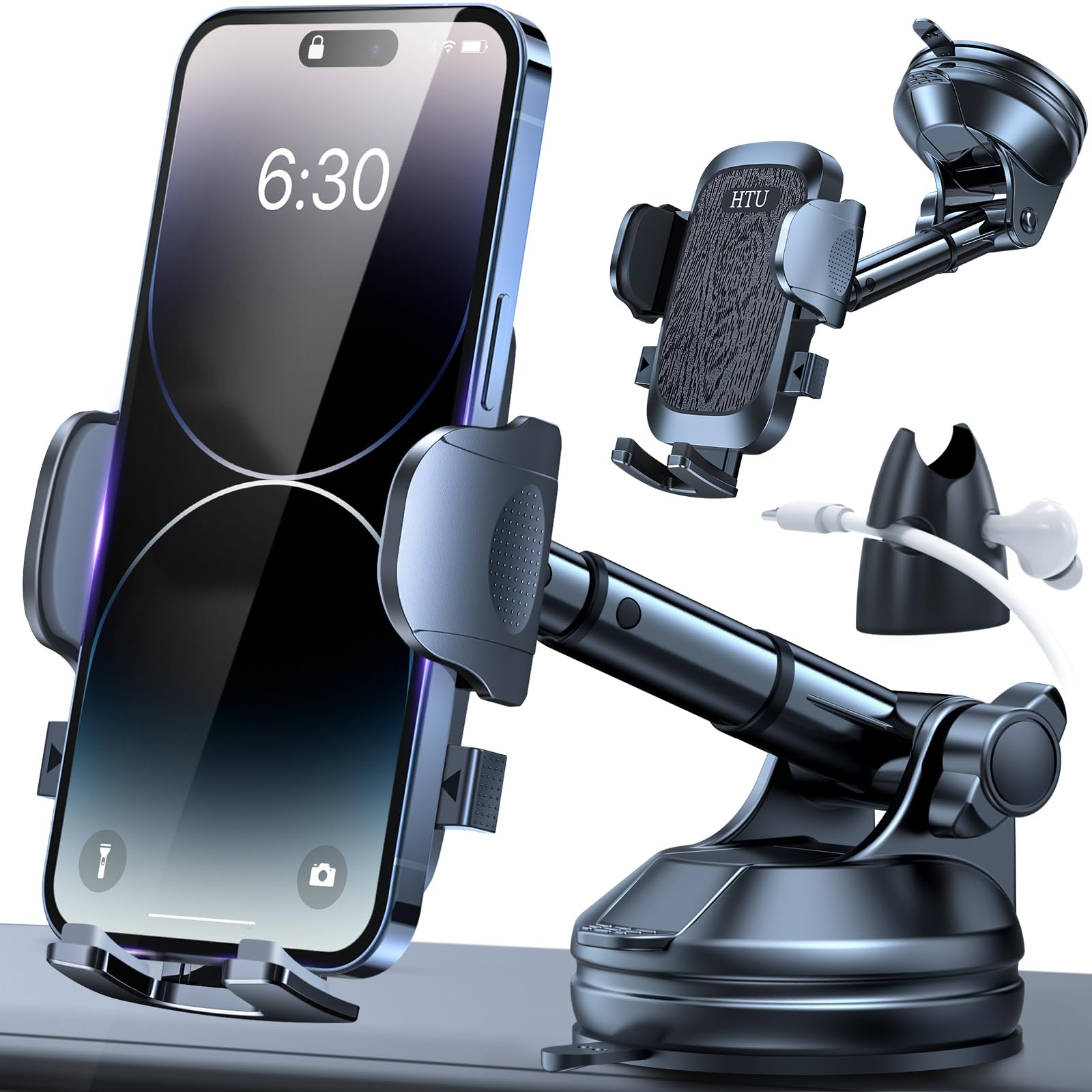 Htu Phone Holders For Your Car [88 Lbs Super Heavy Duty] Suction Cup Phone Holder Windshield/Dashboard/Window, Universal Car Phone Holder Mount, Compatible With Iphone, Samsung & Other Cellphone,Black
