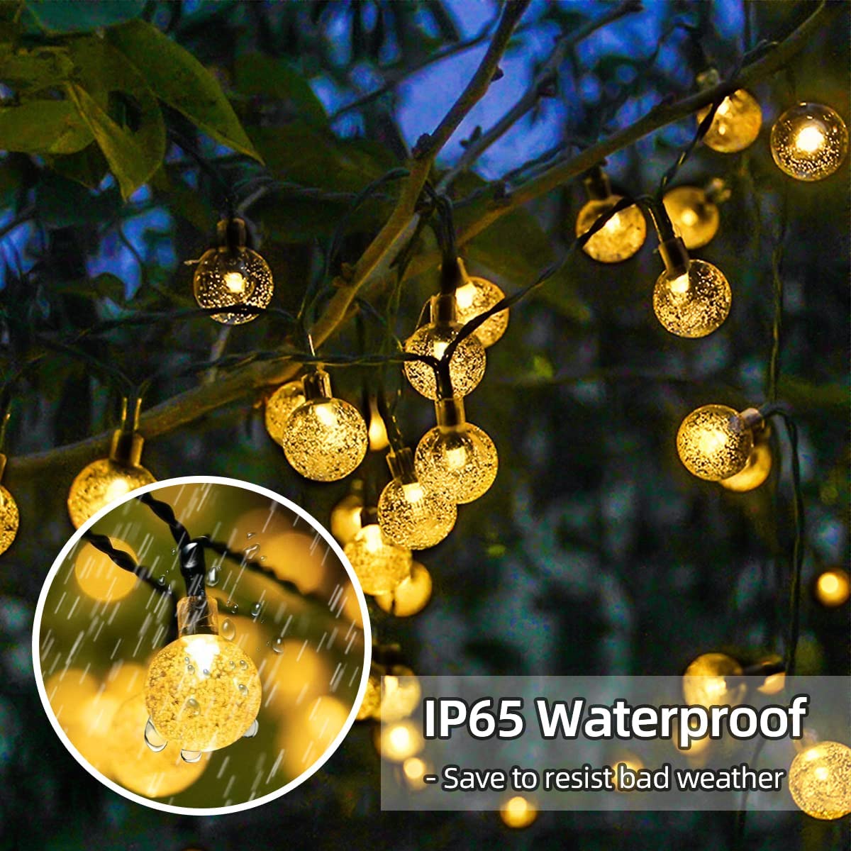 L Lampop Solar String Lights Outdoor Waterproof Ip65 20 Feet Patio Lights With 20 Led Crystal Globe Hanging Light For Backyard Porch Balcony Party Decor, Wedding,Party,Camping (Warm White)