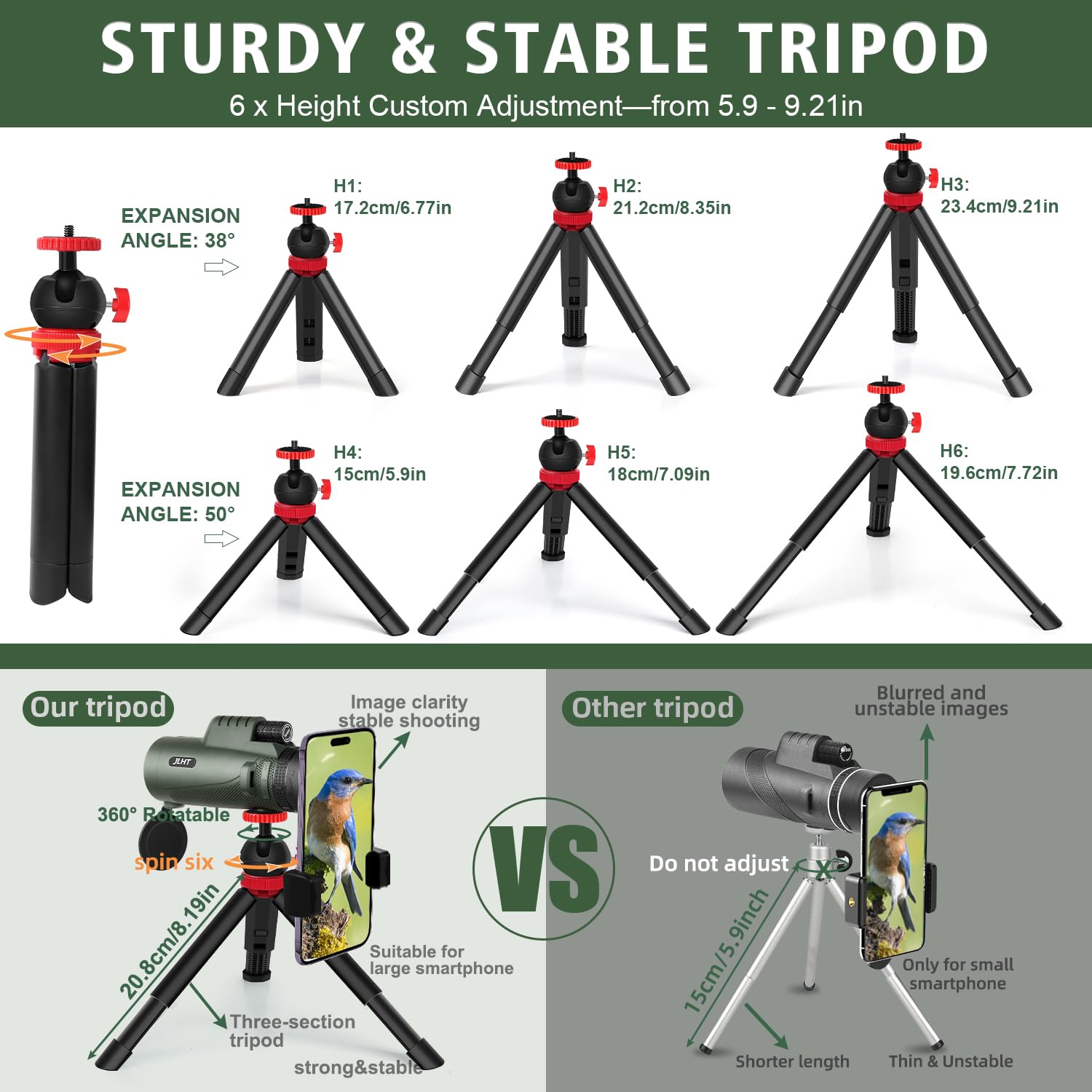 Chicy 40X60 High Power Monocular With Smartphone Adapter, Tripod, Bag - Bak4 Prism And Fmc Lens For Bird Watching, Hunting, Hiking, Camping