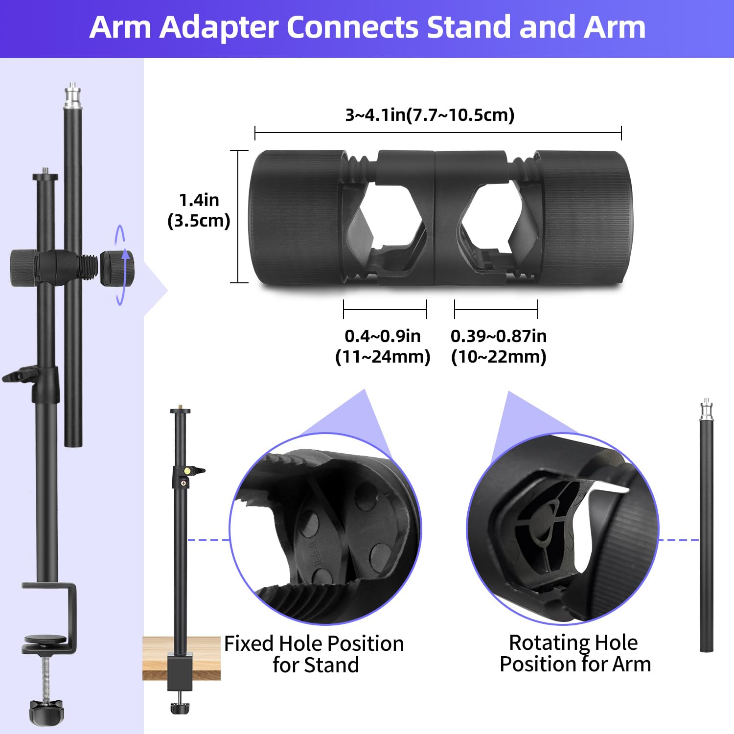 Jinsui Overhead Camera Mount, Webcam Stand For Desk With 360° Adjustable Holding Arm For Ring Light, Camera Desk Mount With Boom Magic Arm, Ball Head, Phone Holder For Cell Phone Microphone Video Streaming