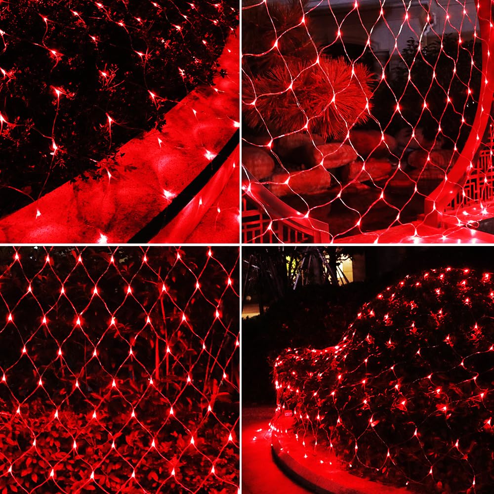 Vicila Net Light Christmas Lights Red, Tree Mesh Lights Outdoor Plug In Hanging String Lights For Xmas, Halloween, Garden, Walkway, Bushes Decor-9.8Ft X 6.6Ft(Red)
