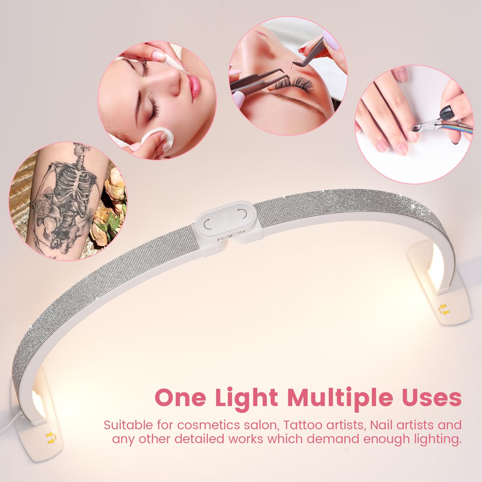 Kads Premium Large Half Moon Led Light For Nail Tech, Foldable Arch Light For Nail Desk Lamp With Phone Stand Perfect For Manicure Handicraft Lighting