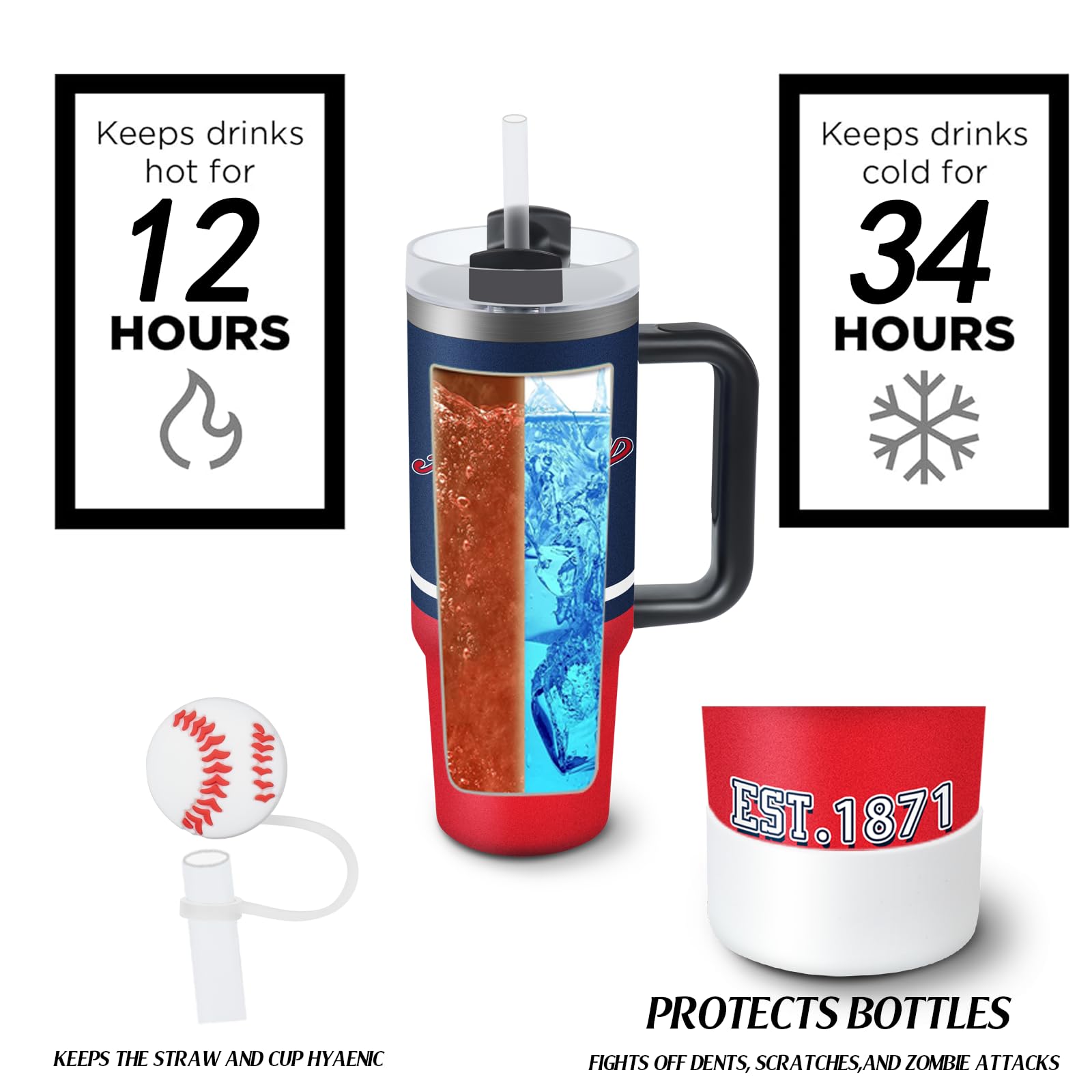 Tumbler 30Oz Straight Skinny Car Cups With Insulated Cup Sleeve Portable Handle, Sports Travel