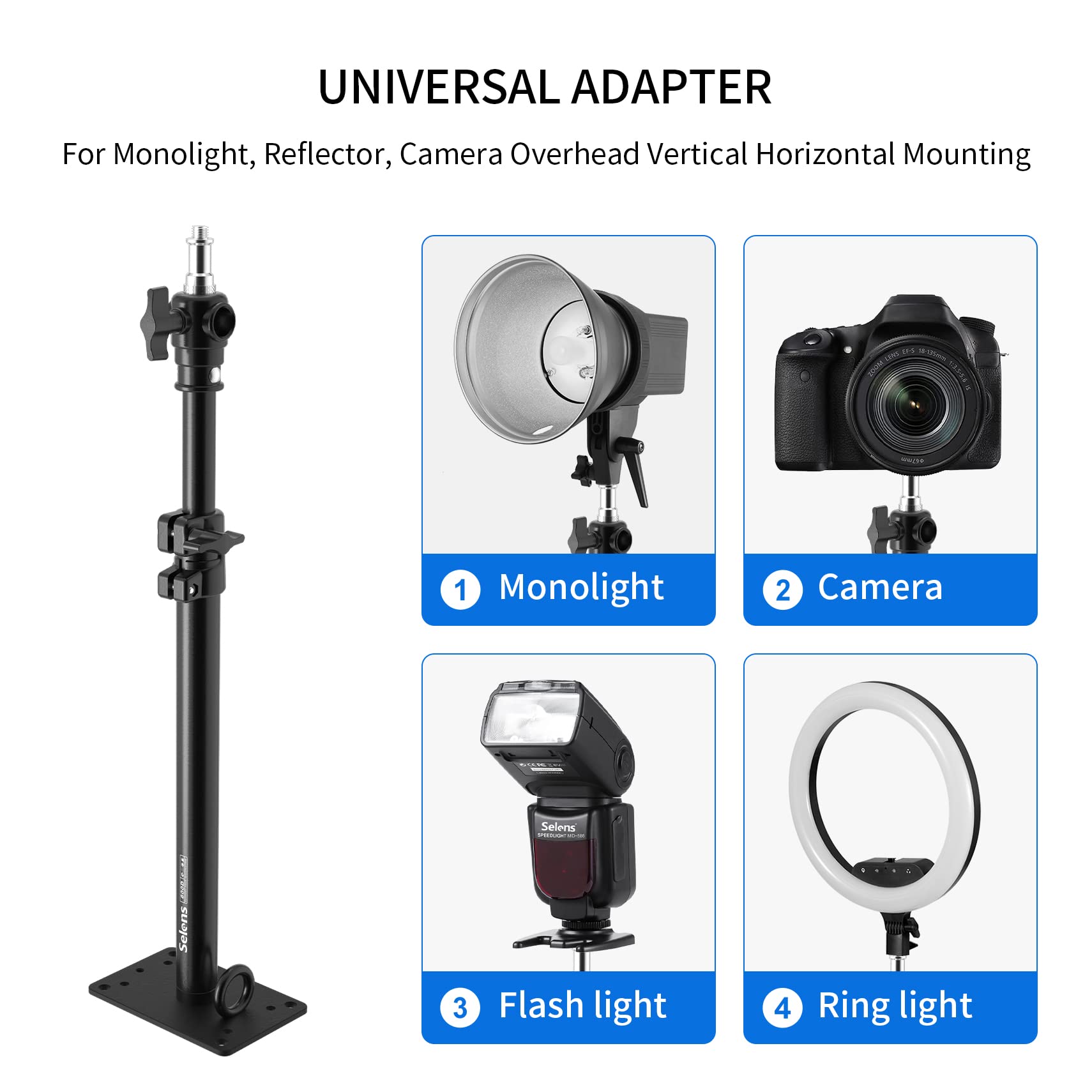 Meking Selens Photography Studio Wall Mount, Camera Wall Ceiling Mount Boom Arm Up To 22" For Photo Video Monolights, Umbrellas, Reflectors, Overhead With 3/8" 1/4" Thread