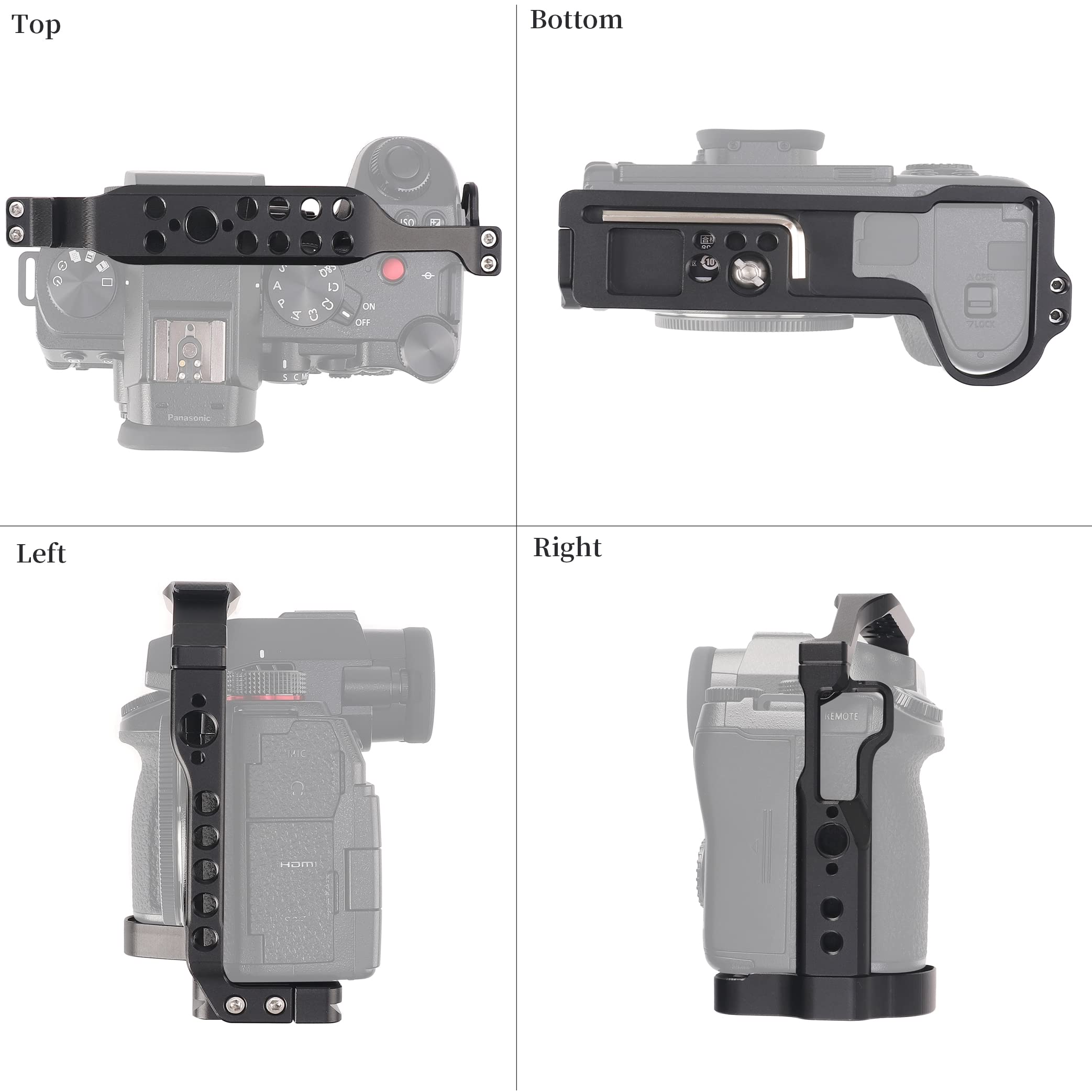 Fotga Aluminum Camera Cage + Top Handle For Panasonic Lumix S5Ii S5 Mark Ii G9Ii G9 Mark Ii Mirrorless Dslr Camera Making Video Filmmaking Compatible Arca Swiss Clamp