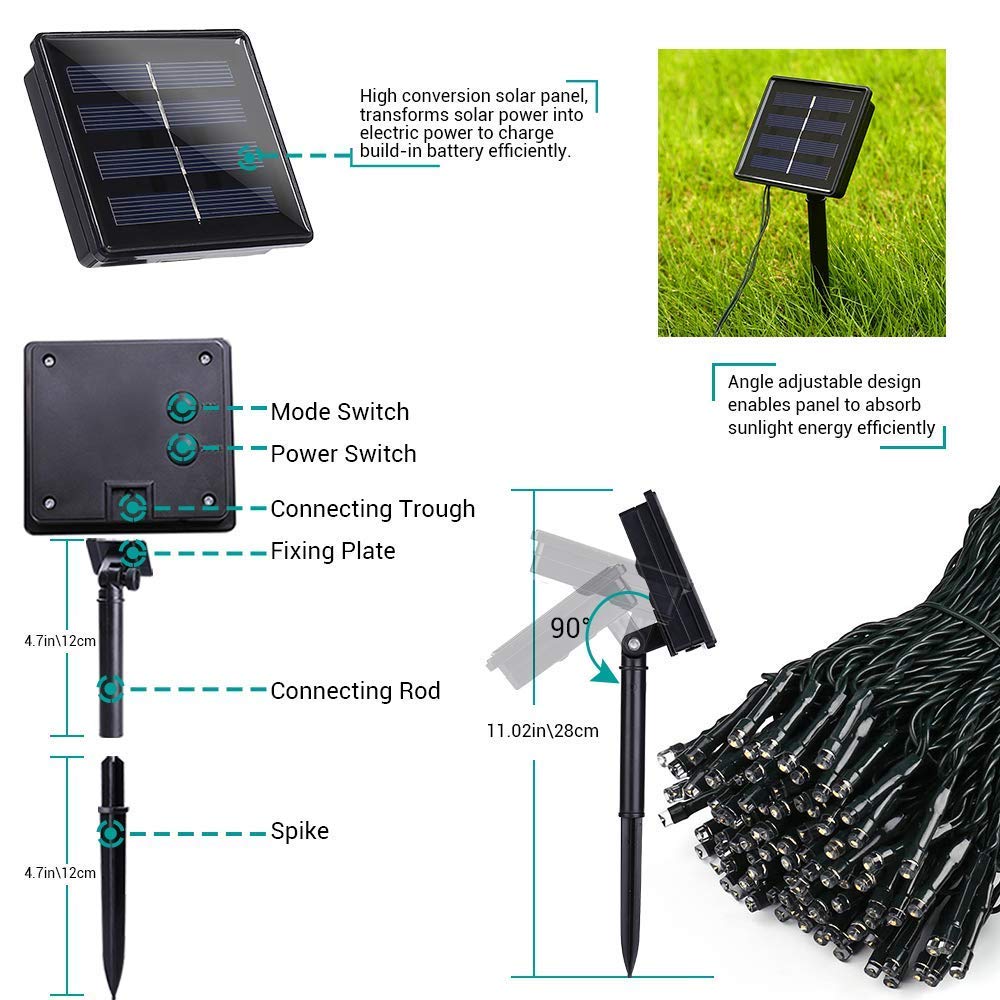 Toodour Solar Christmas Lights, 2 Packs Total 144Ft 400 Led 8 Modes Solar String Lights, Waterproof Solar Outdoor Christmas Lights For Garden, Patio, Fence, Balcony, Christmas Tree Decor - Blue