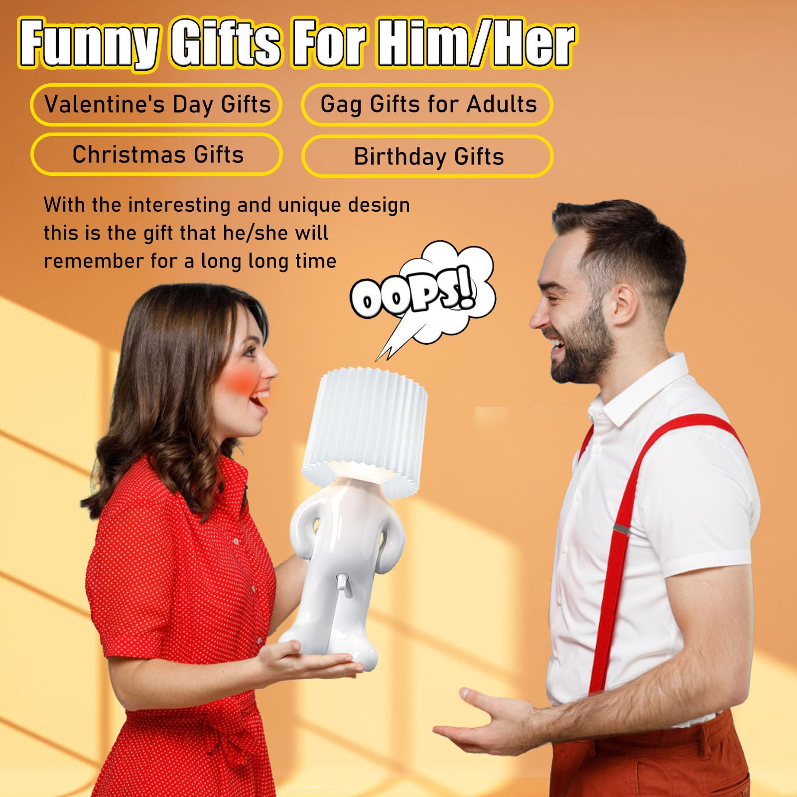 Minilif Funny Shy Boy Table Lamp，Novelty Plug-In Table Lamp For Home, Office, Bedroom, Or Desk Decor - Idea For Christmas, Valentine'S Day, Or Birthdays