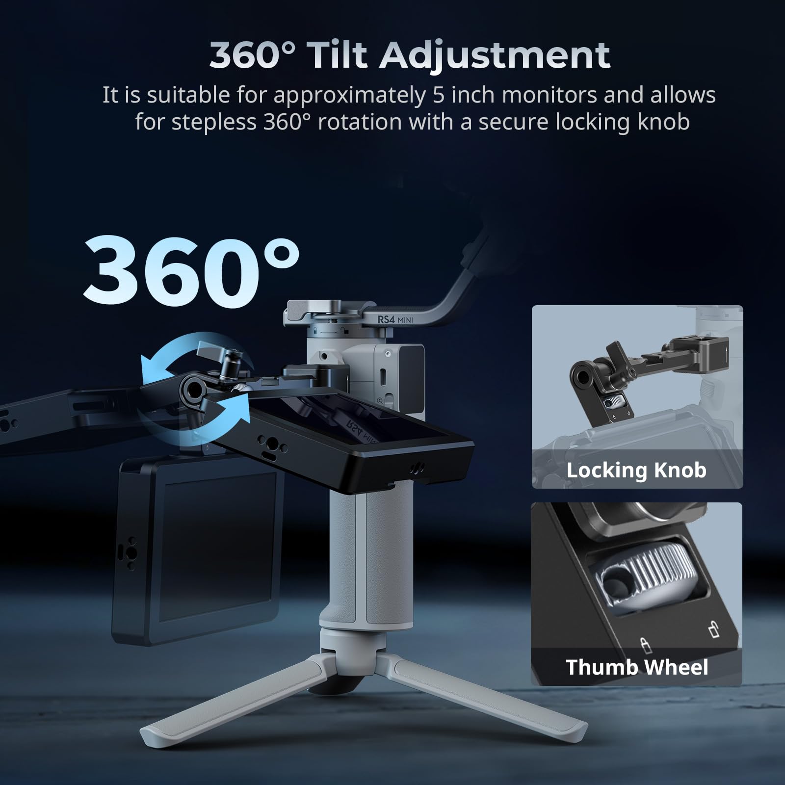 Smallrig Adjustable Camera Monitor Mount With Quick Release Nato Clamp, Cold Shoe Mount, Anti-Twist Design For Dji Rs 4 Mini/Rs 2 / Rsc 2 / Rs 3 / Rs 3 Pro/Rs 3 Mini - 5337