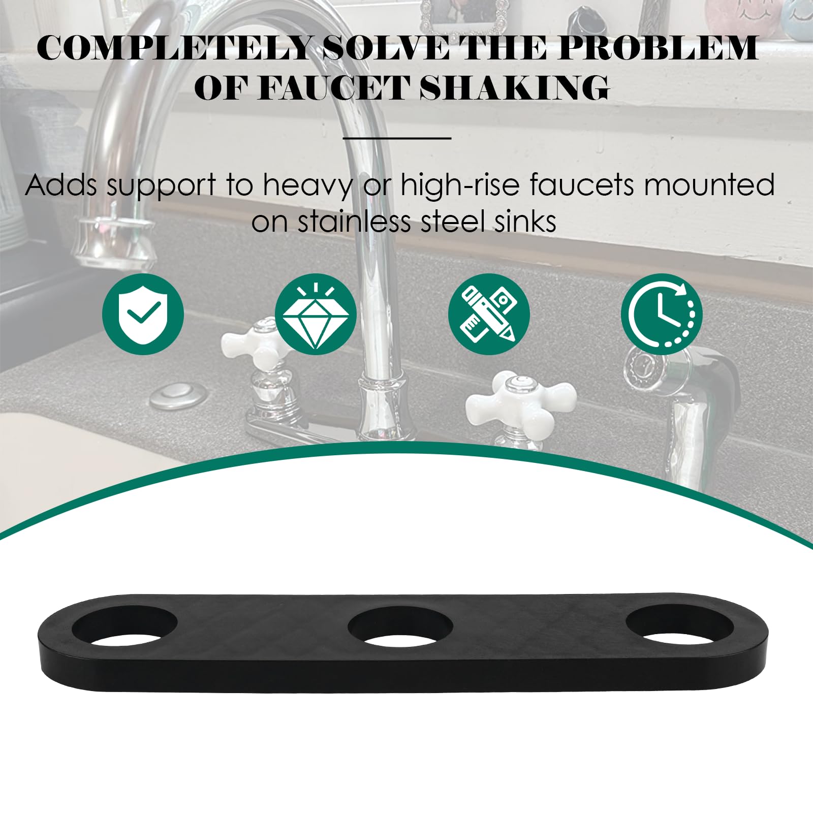 Shiguan Faucet Stabilizer Plate For Delta Rp37490 Victorian Sink Retaining Plate 3 Holes Kitchen Sink Faucet Base Plate, Black
