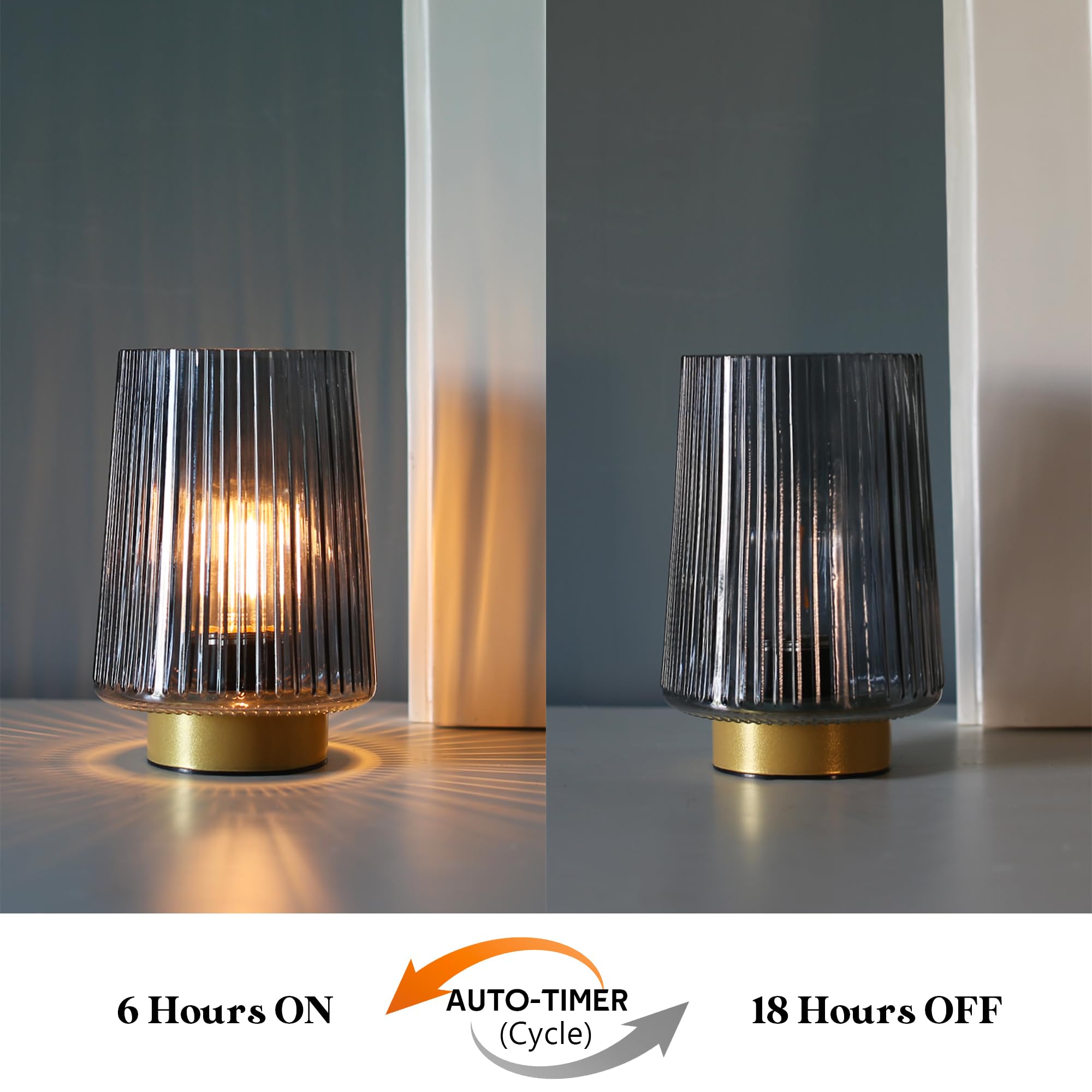 Lusharbor Battery Powered Lamp With Timer, Cordless Small Table Lamps Battery Operated With Led Bulb, Decorative Bedside Lamp For Living Room Grey 2Pack