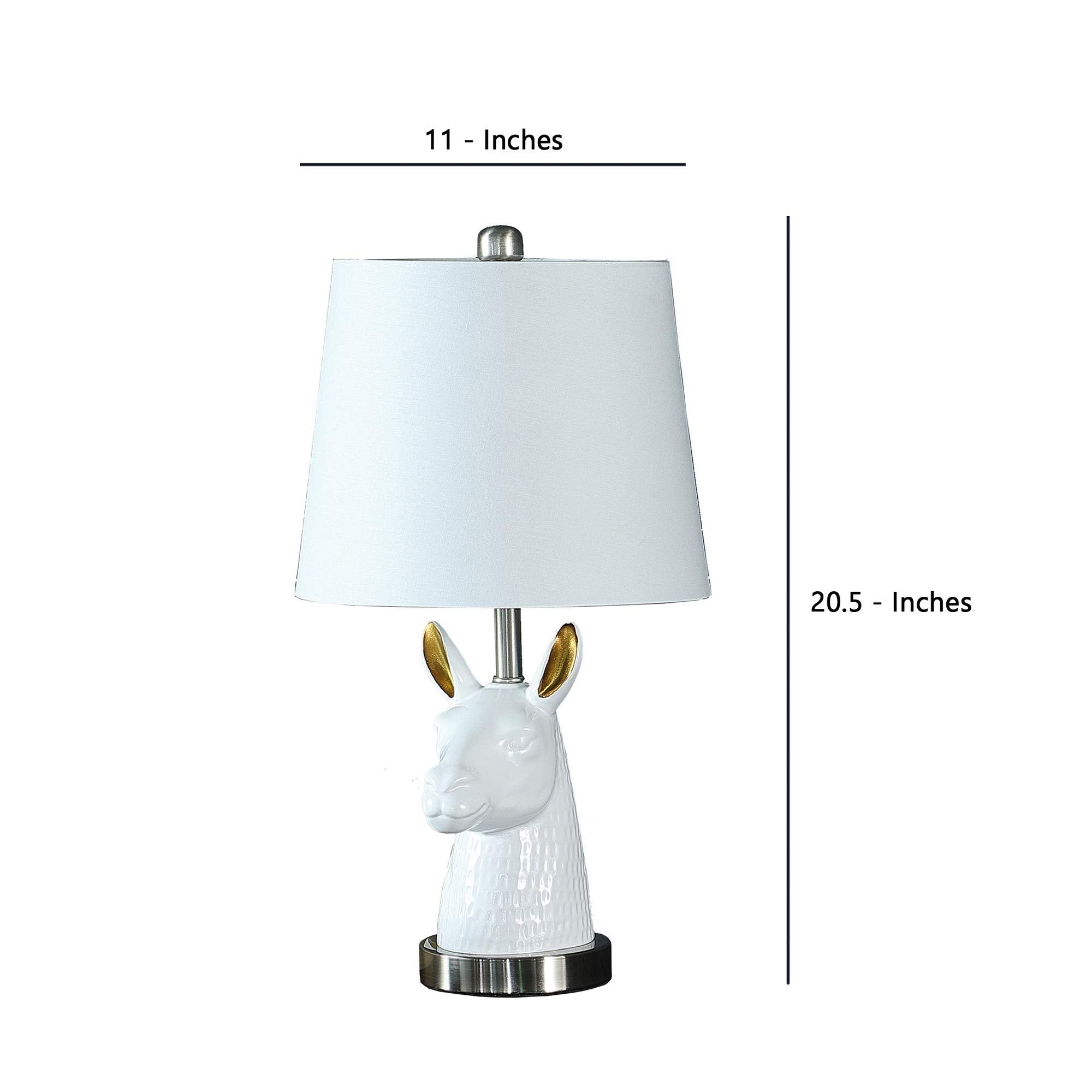 Benzara Benjara Metal Table Lamp With Llama Animal Head, White