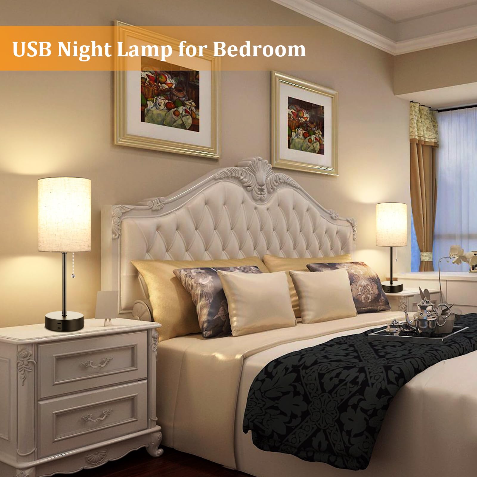 Dott Arts Bedside Lamps For Bedrooms Set Of 2, Table Lamps For Nightstand With 3 Color Modes 2700K-5000K, Ac Outlet, Nightstand Lamp Night Lamp For Living Room/Reading Room