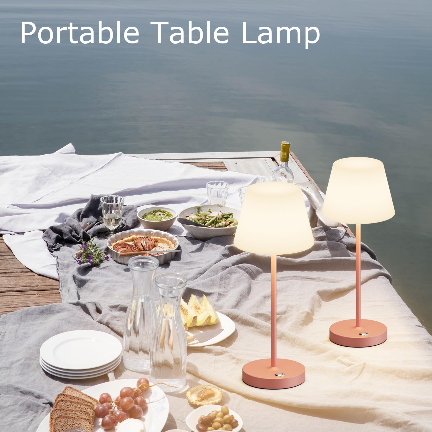Coinmit 2 Pack Battery Operated Table Lamps, 6000Mah Cordless Battery Powered Desk Lamp, Modern Led Outdoor Waterproof Acrylic Table Lamps (Pink)